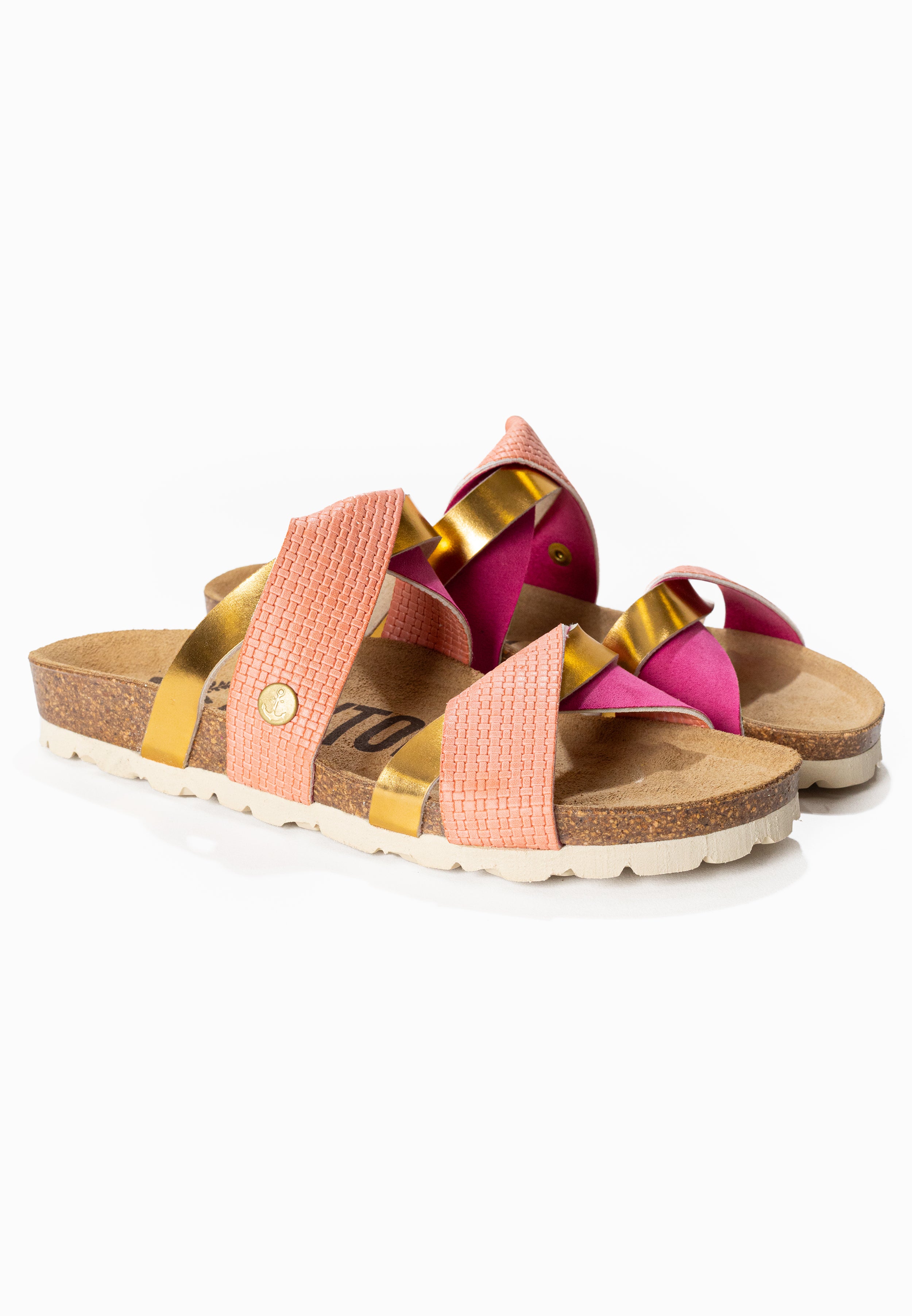 Biarritz Coral and Gold 2 Strap Sandals