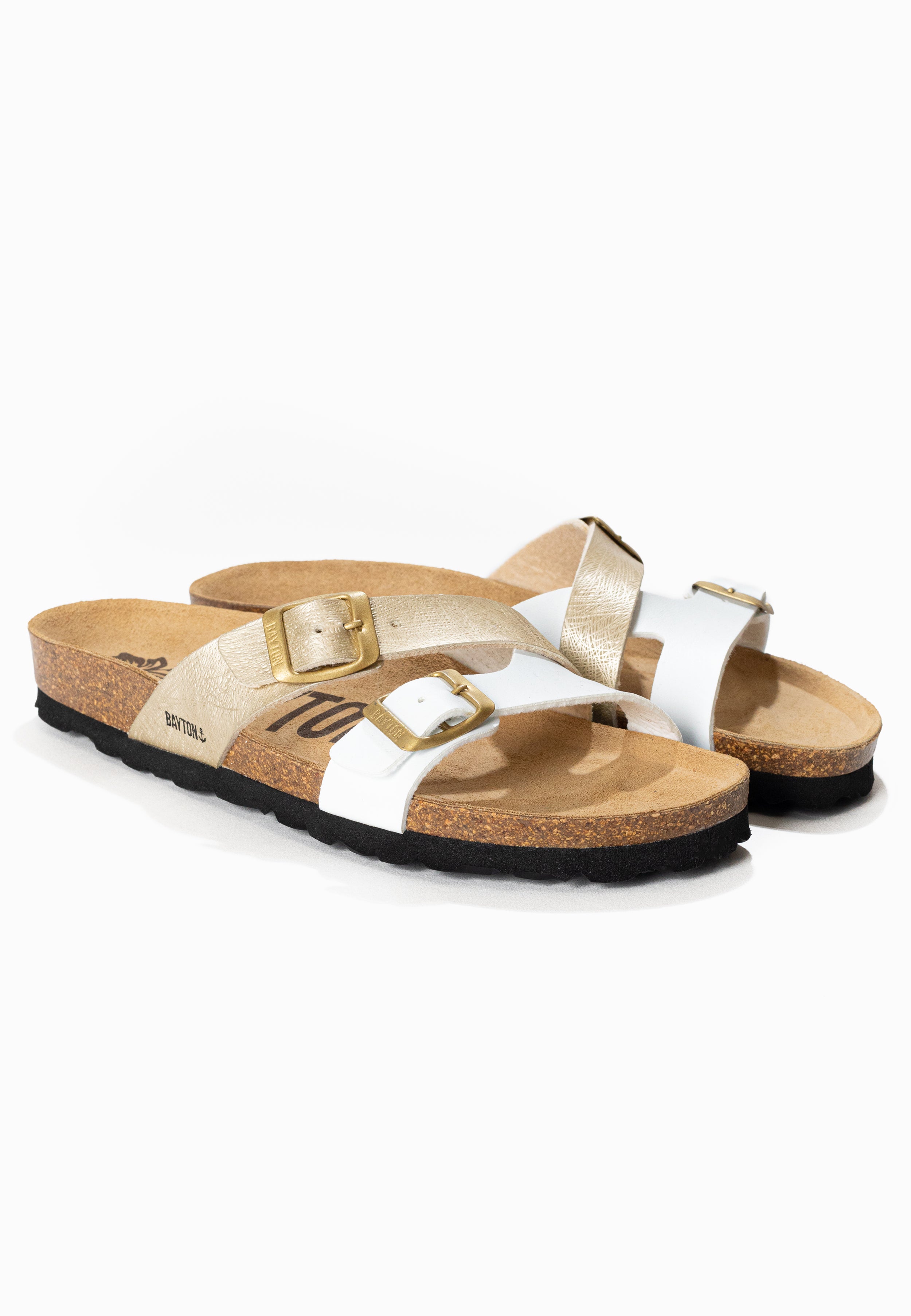 Cleo White and Gold 2-Strap Sandals