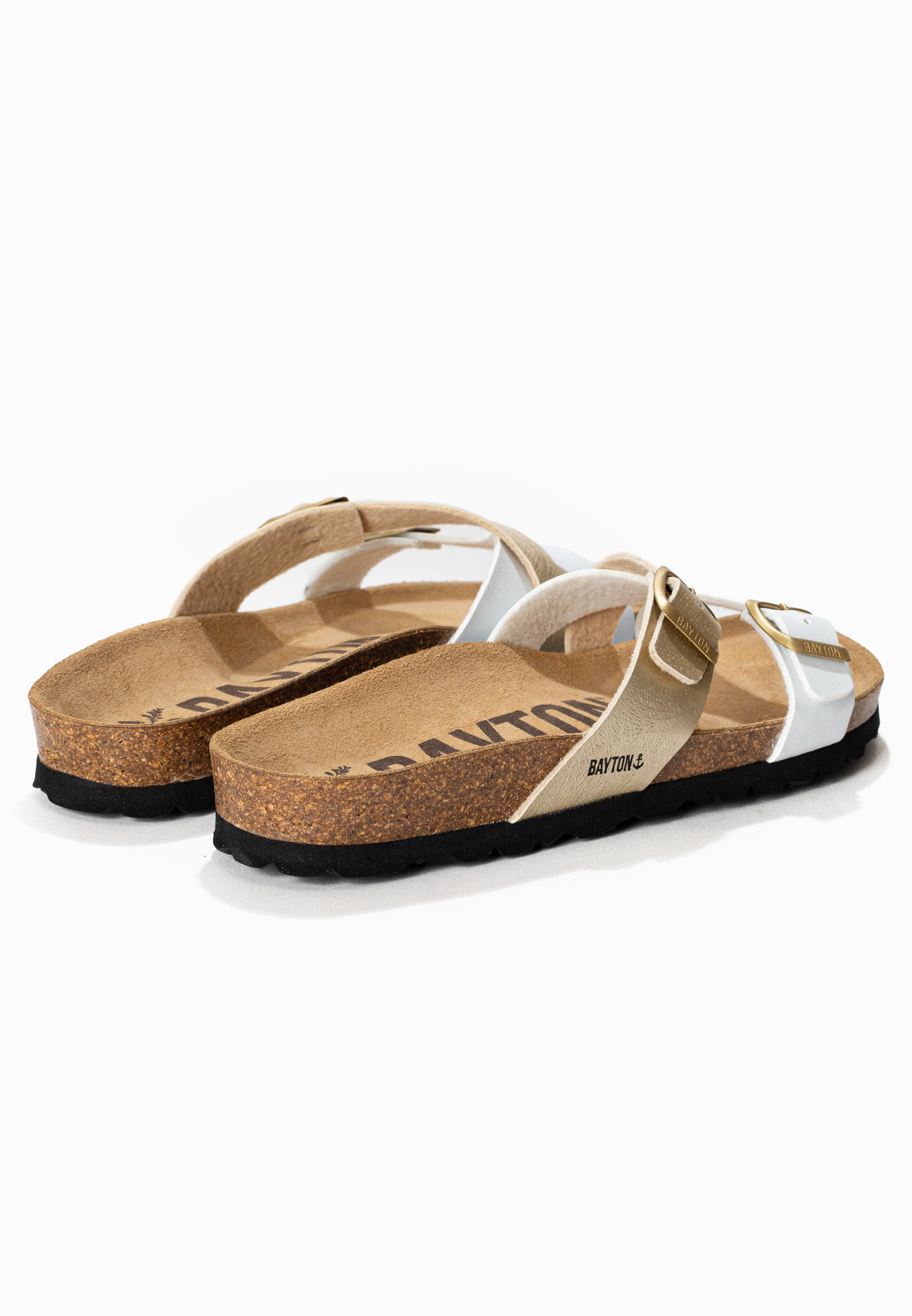 Cleo White and Gold 2-Strap Sandals