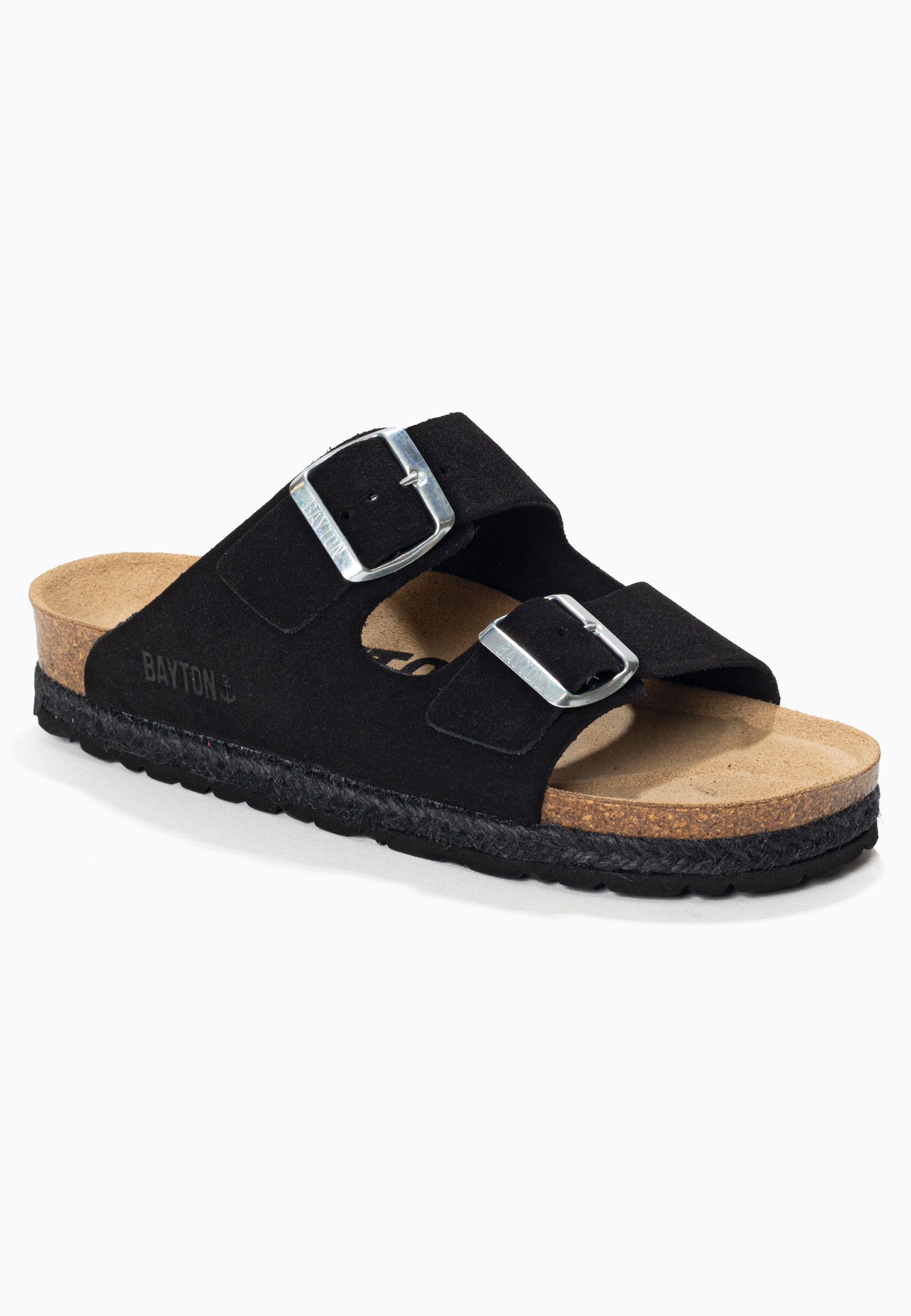 Benalla Black Suede Leather 2 Strap Sandals