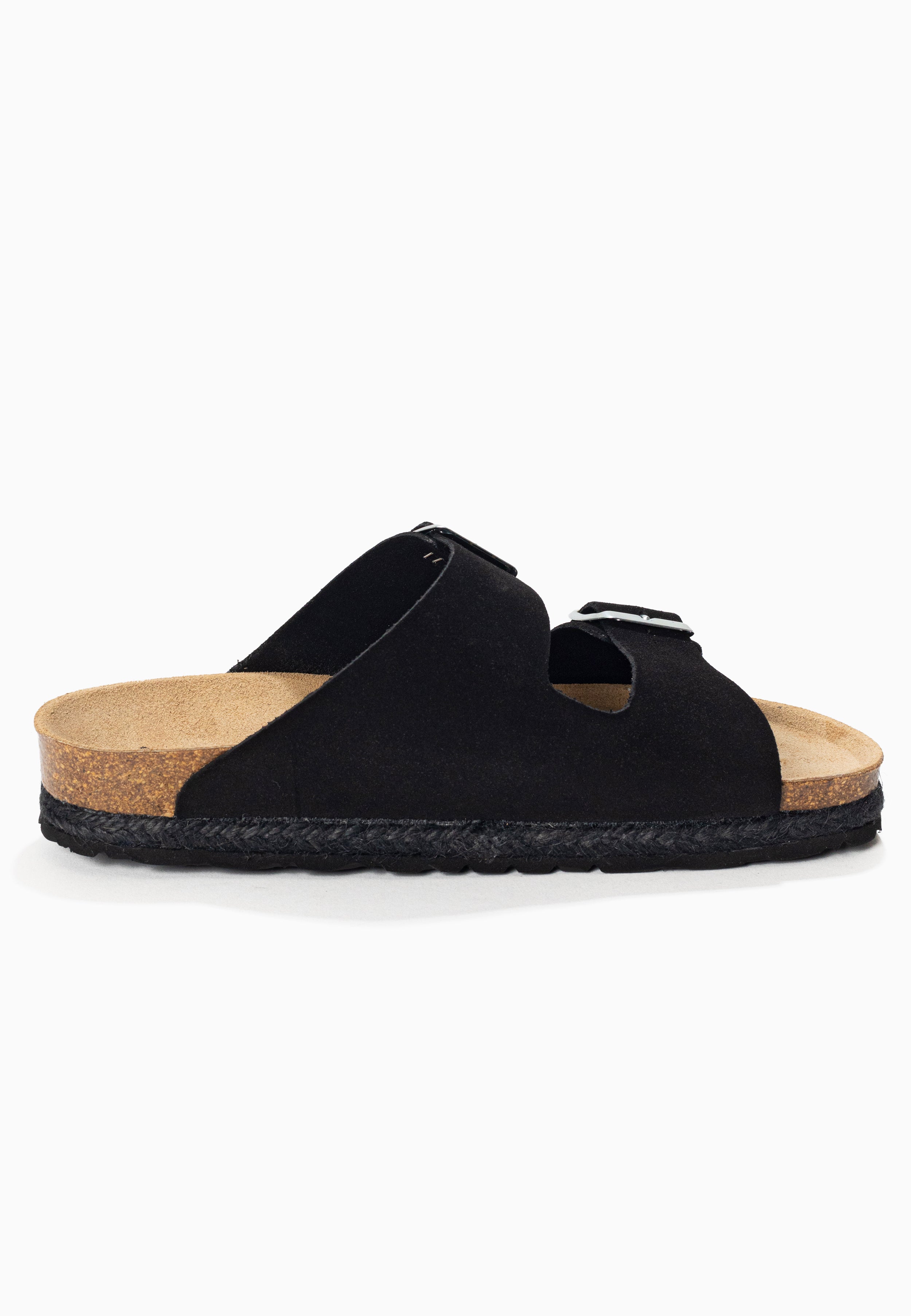 Benalla Black Suede Leather 2 Strap Sandals