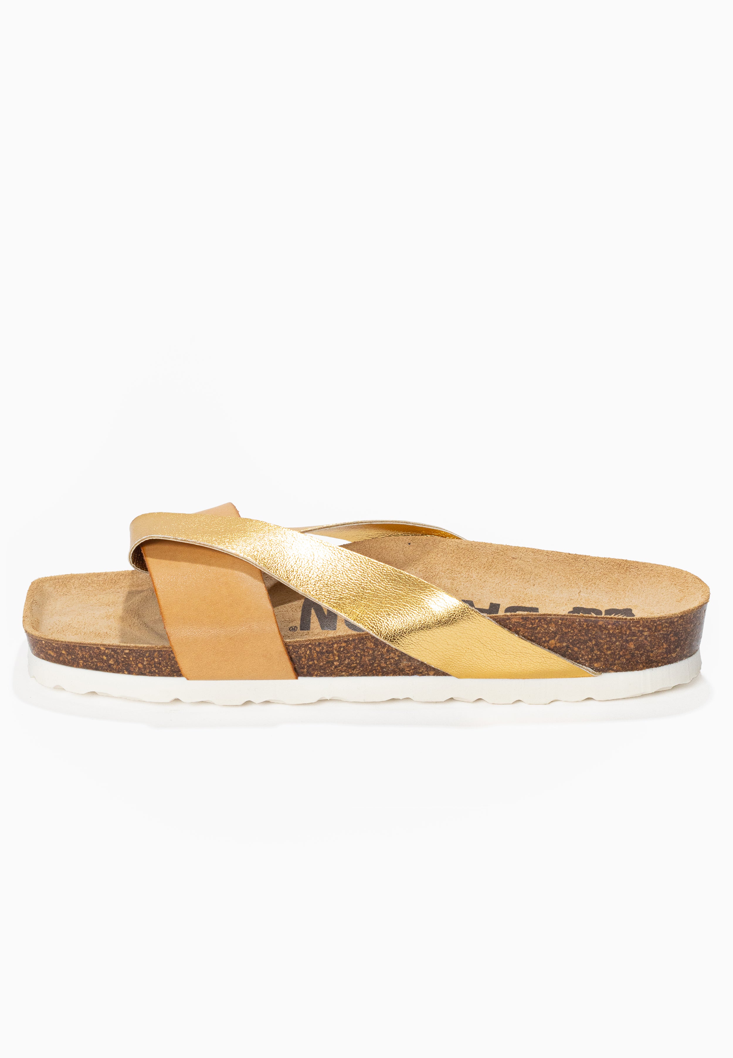 Mildura Camel and Gold 2 Strap Sandals