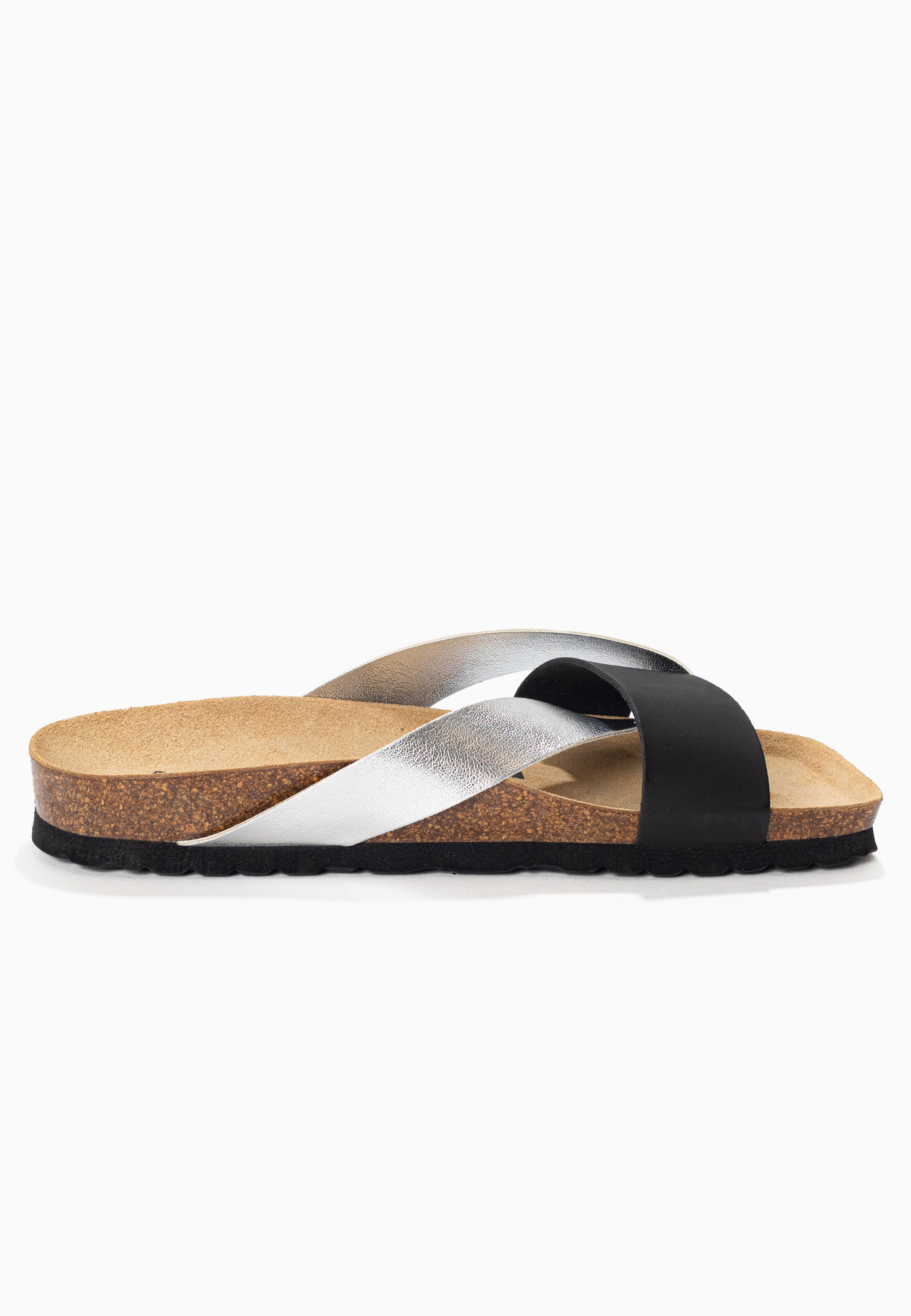 Mildura Black and Silver 2 Strap Sandals