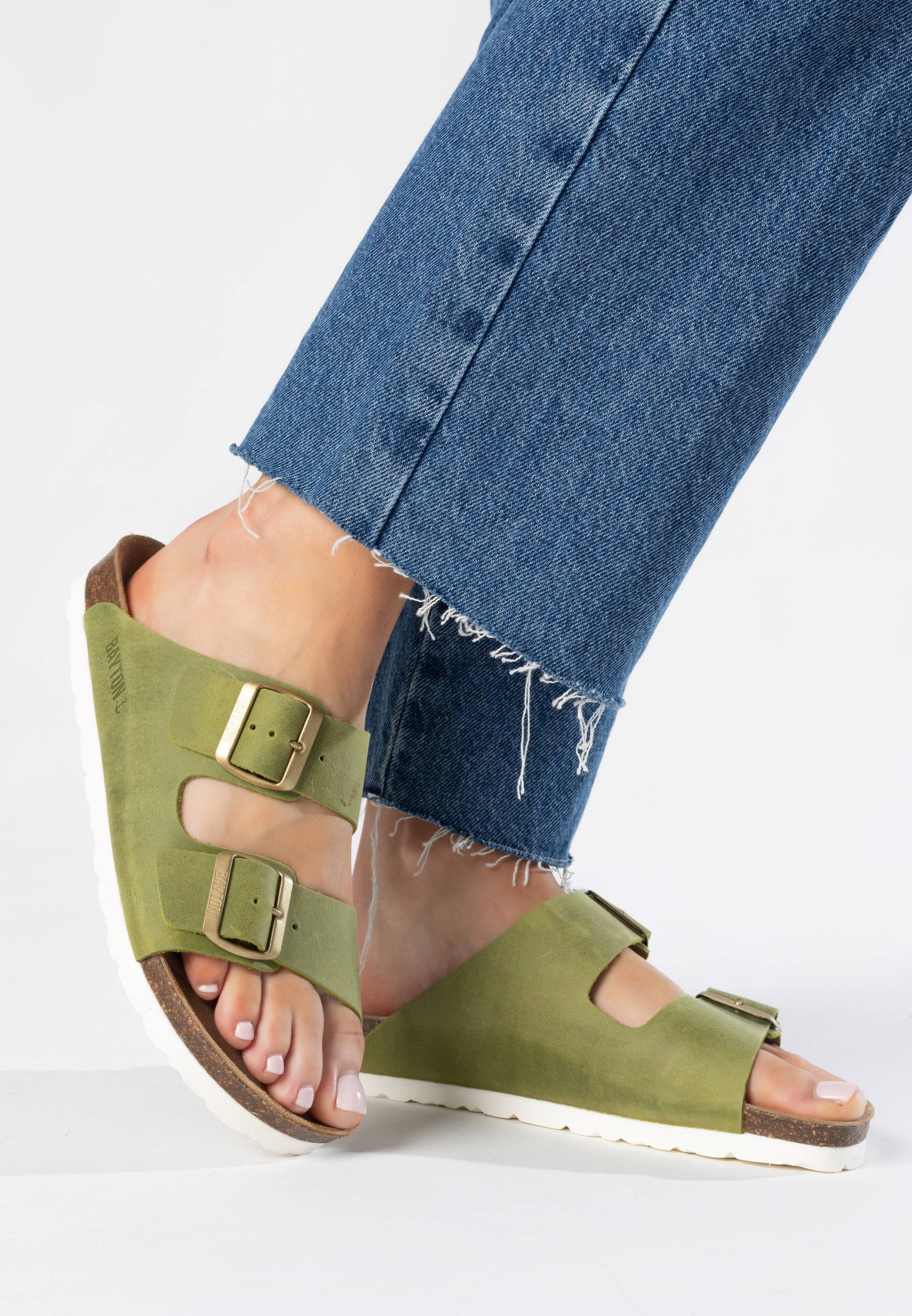 Sandales 2 Brides Atlas Vert 100% Cuir