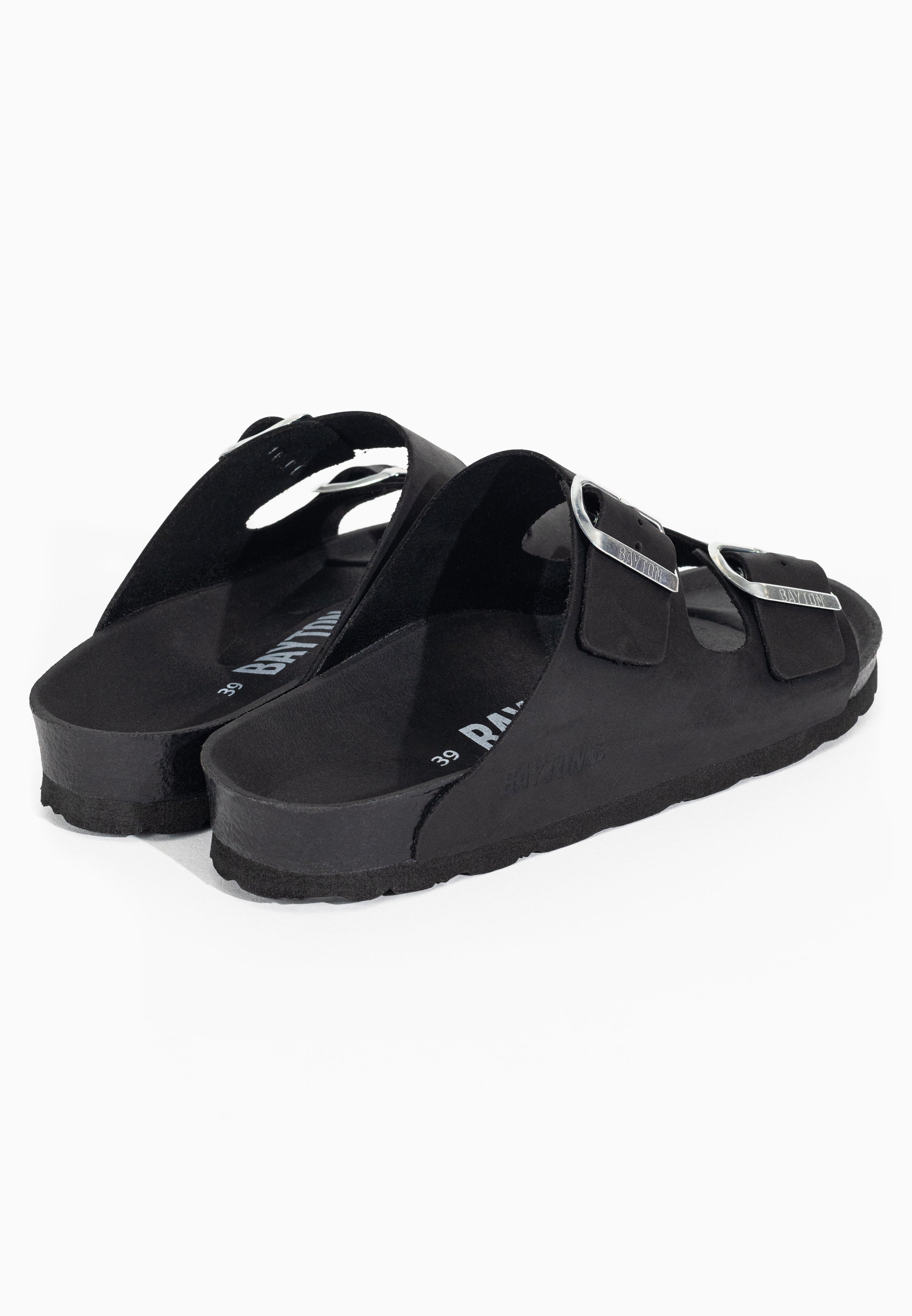 Sandales 2 Brides Atlas Noir Microfibre 100% Cuir