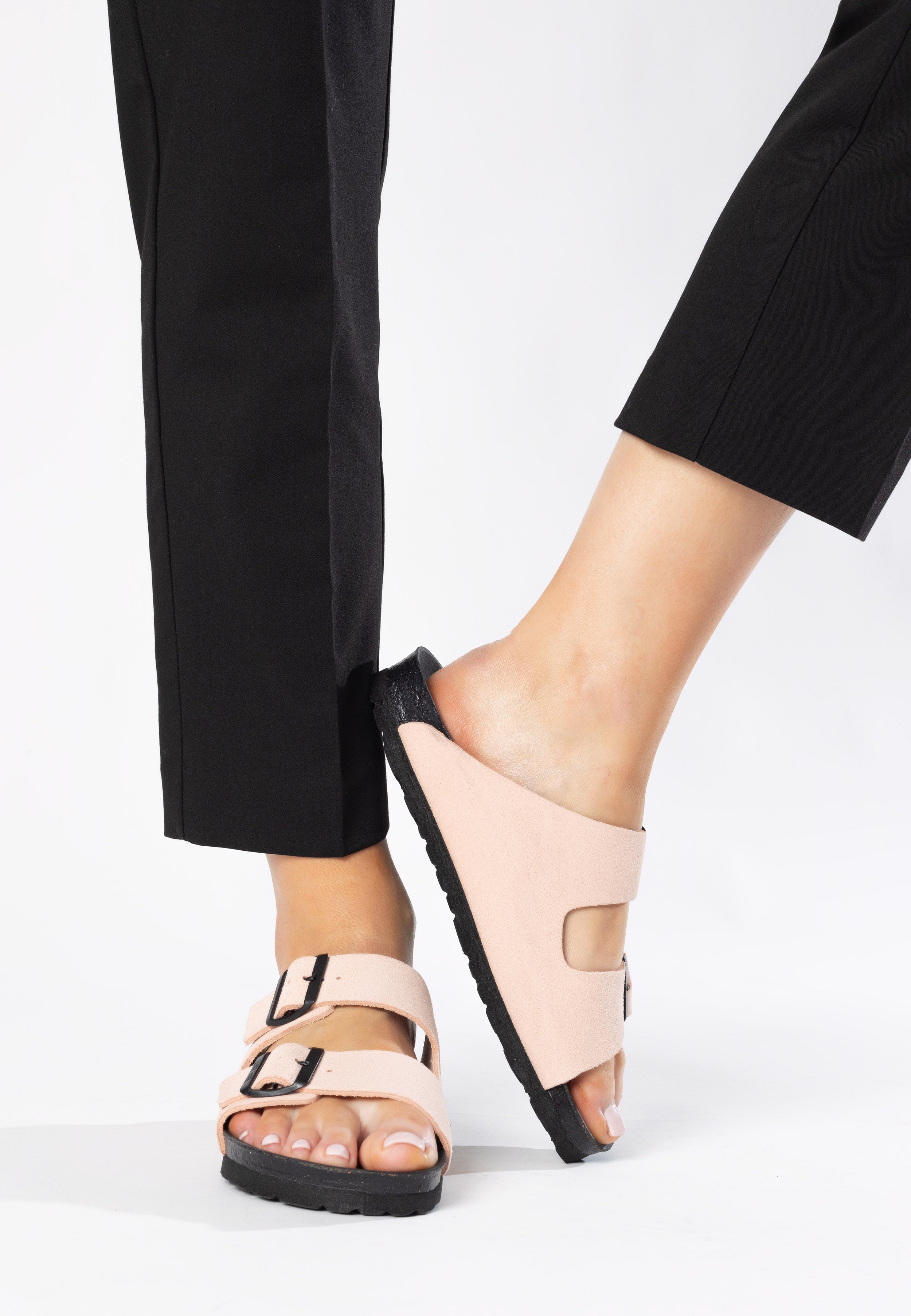 Atlas Nude Suede Leather 2 Strap Sandals