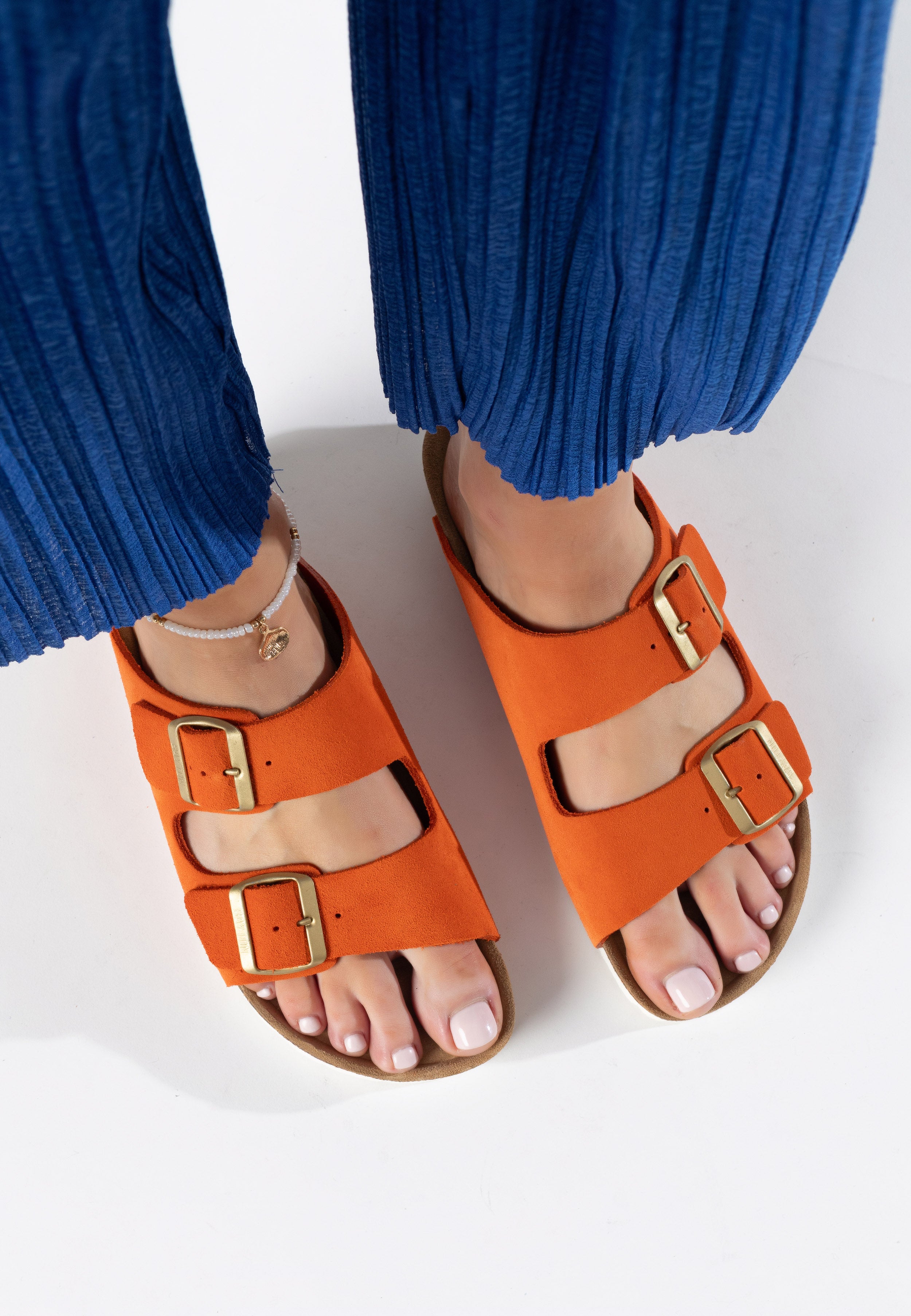 Atlas Orange Suede Leather 2 Strap Sandals