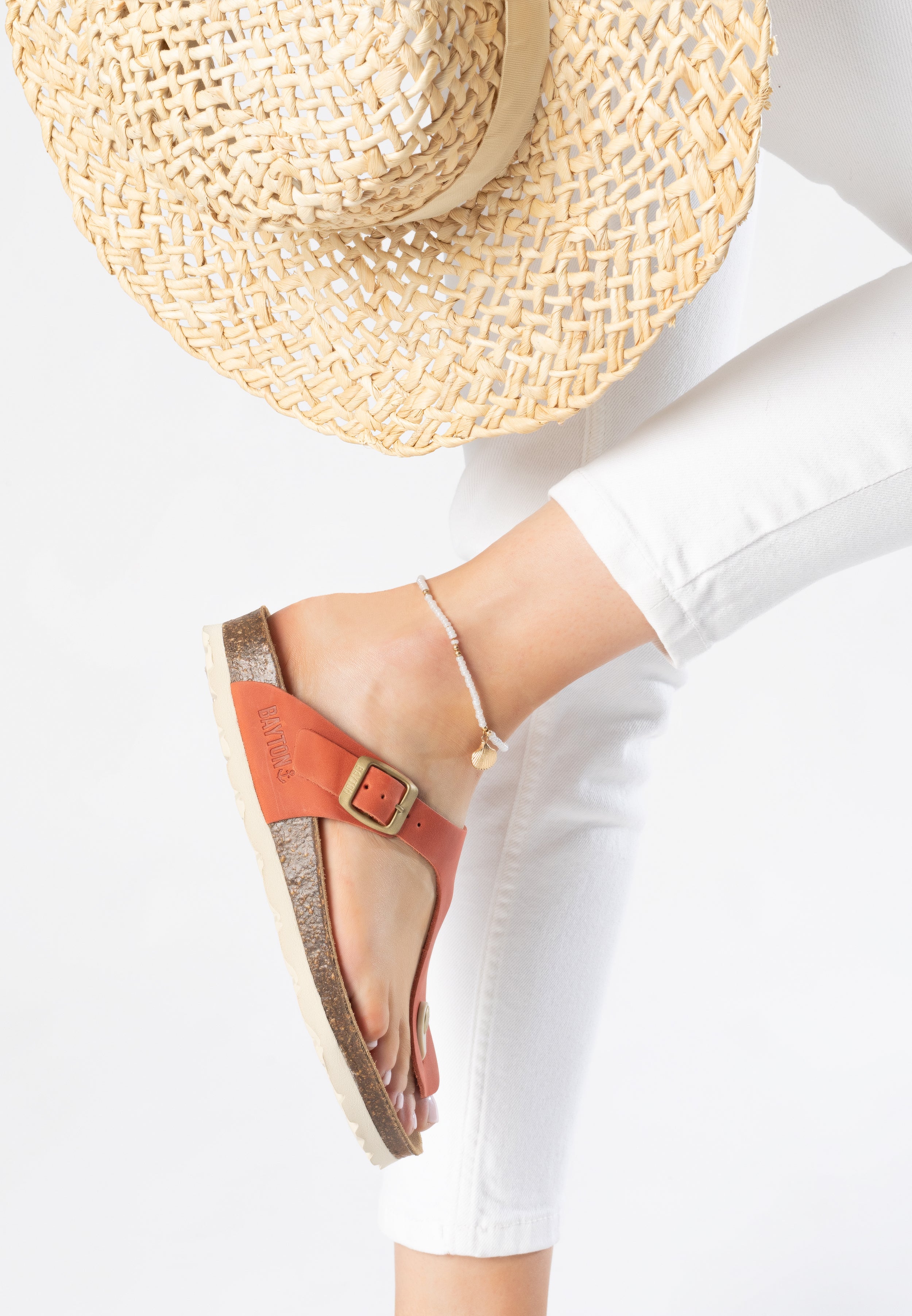 Orange Mercure 100% Leather Toe-Strap Sandals