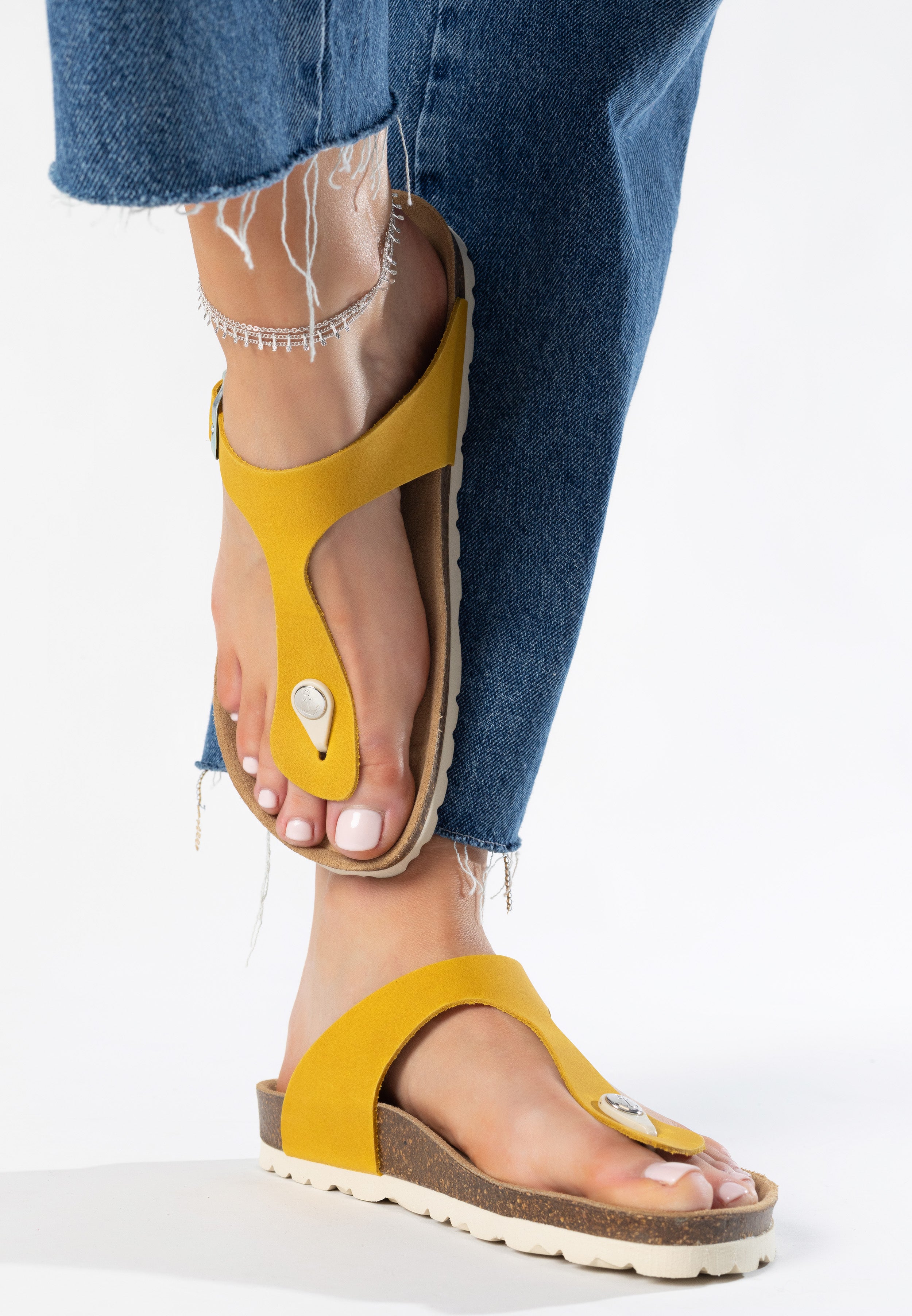 Sandales Mercure Jaune 100% Cuir à Entre-Doigts