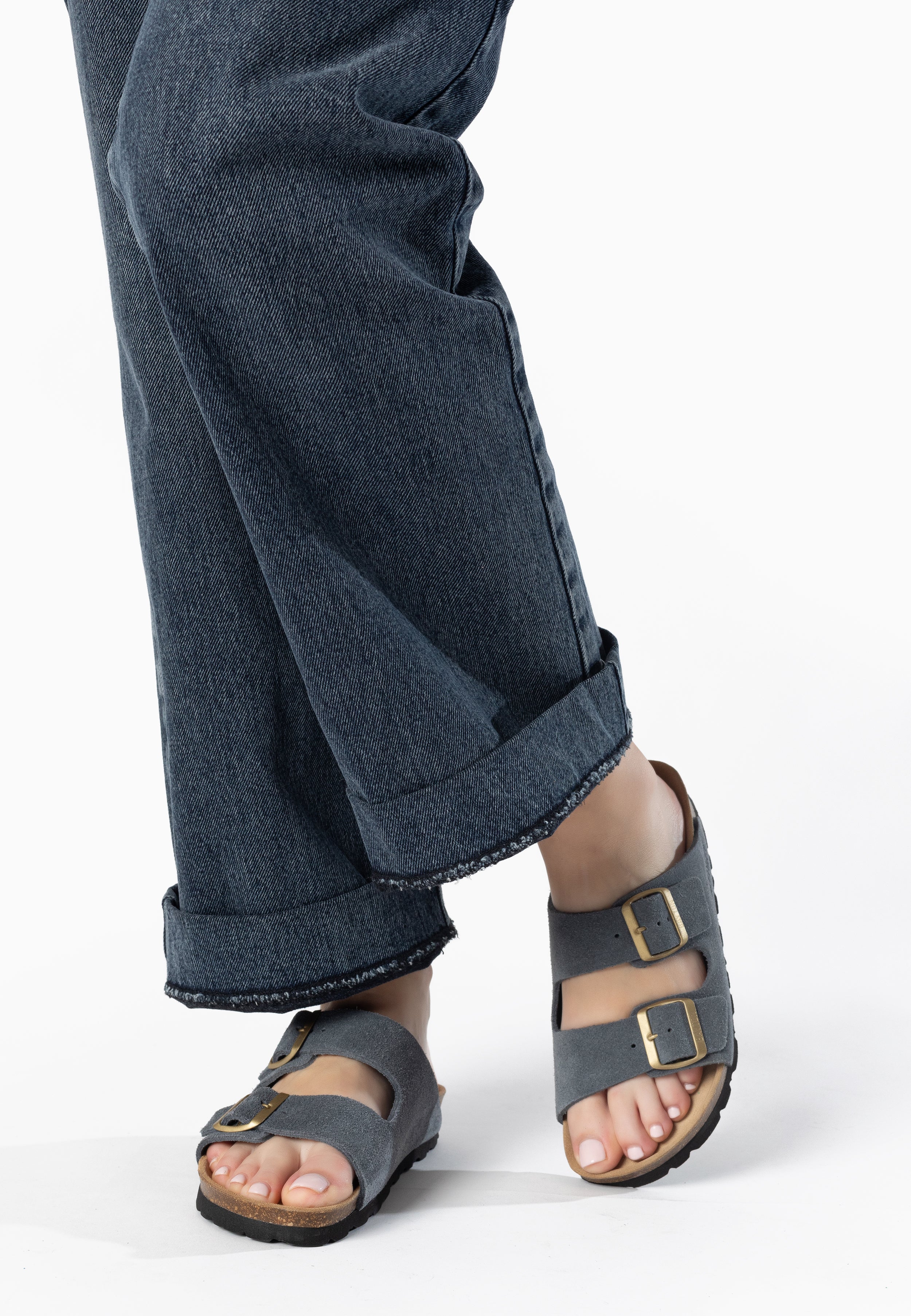 Atlas Grey Suede Leather 2 Strap Sandals