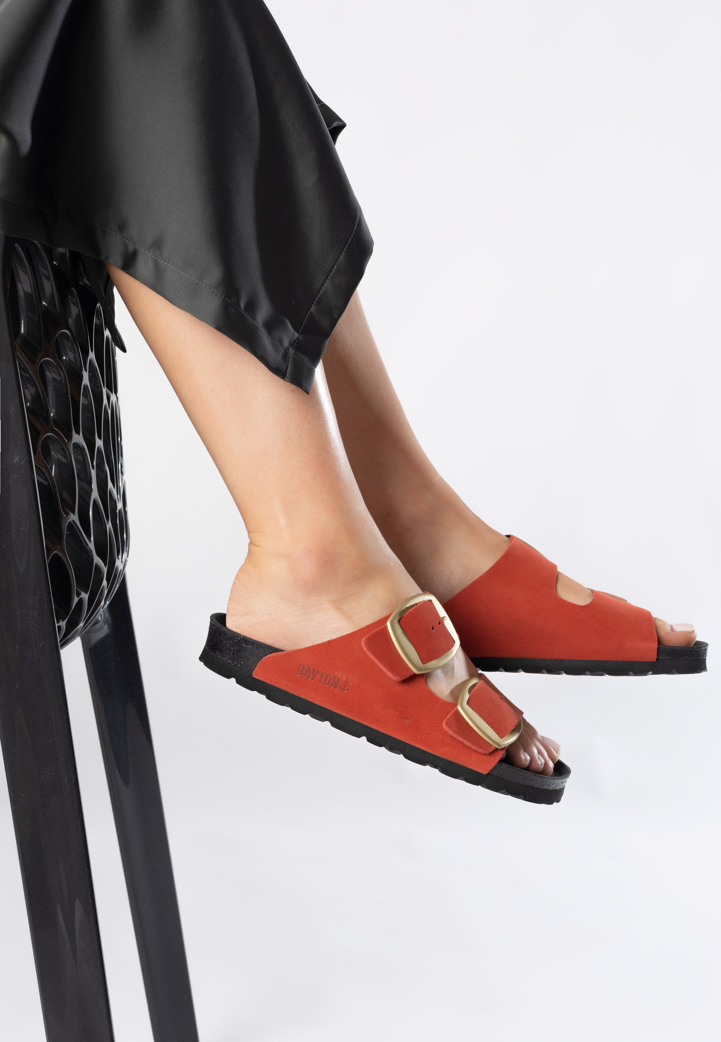 Alicante Orange Suede Leather 2 Strap Sandals