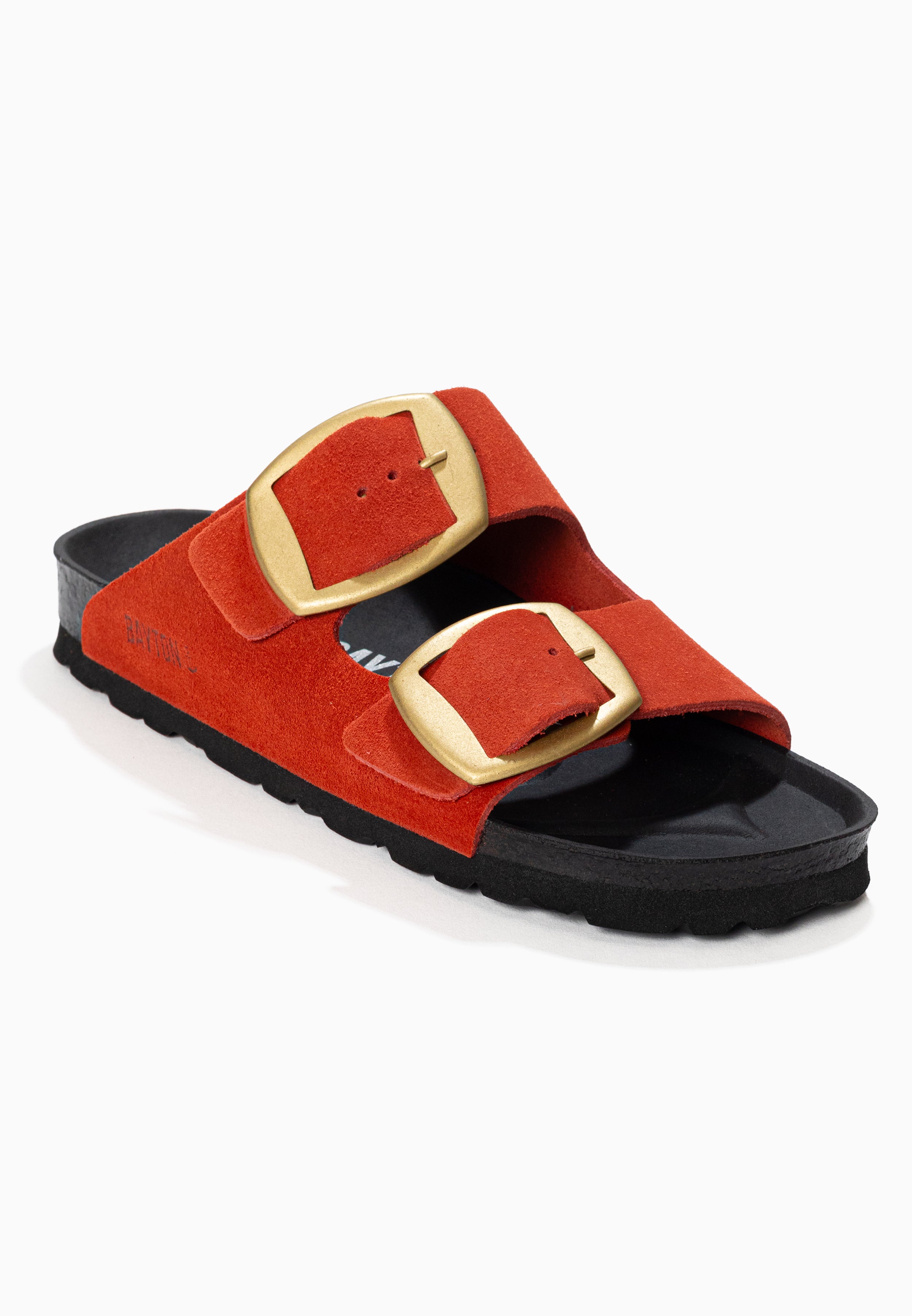 Alicante Orange Suede Leather 2 Strap Sandals