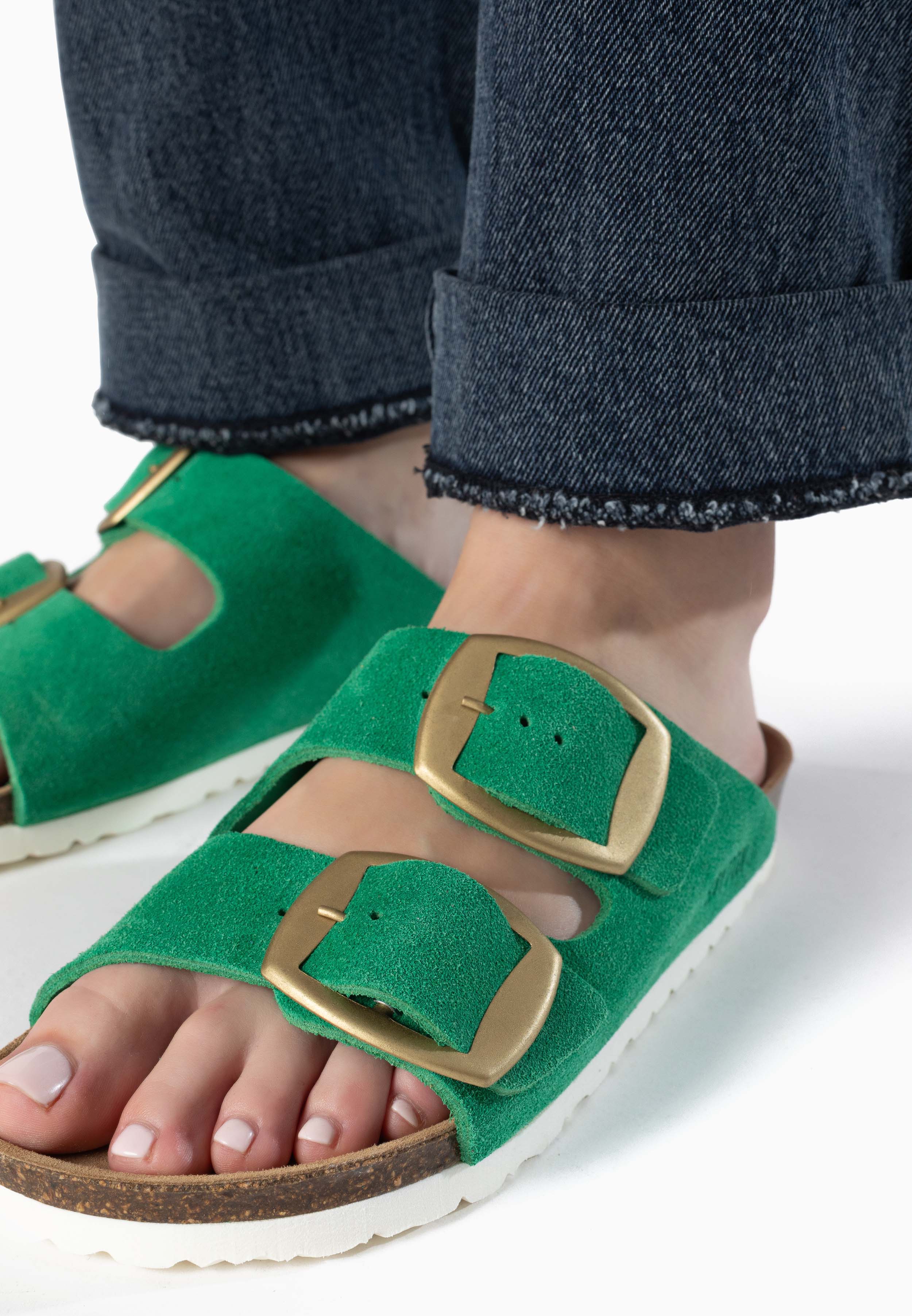 Alicante Green Suede Leather 2 Strap Sandals