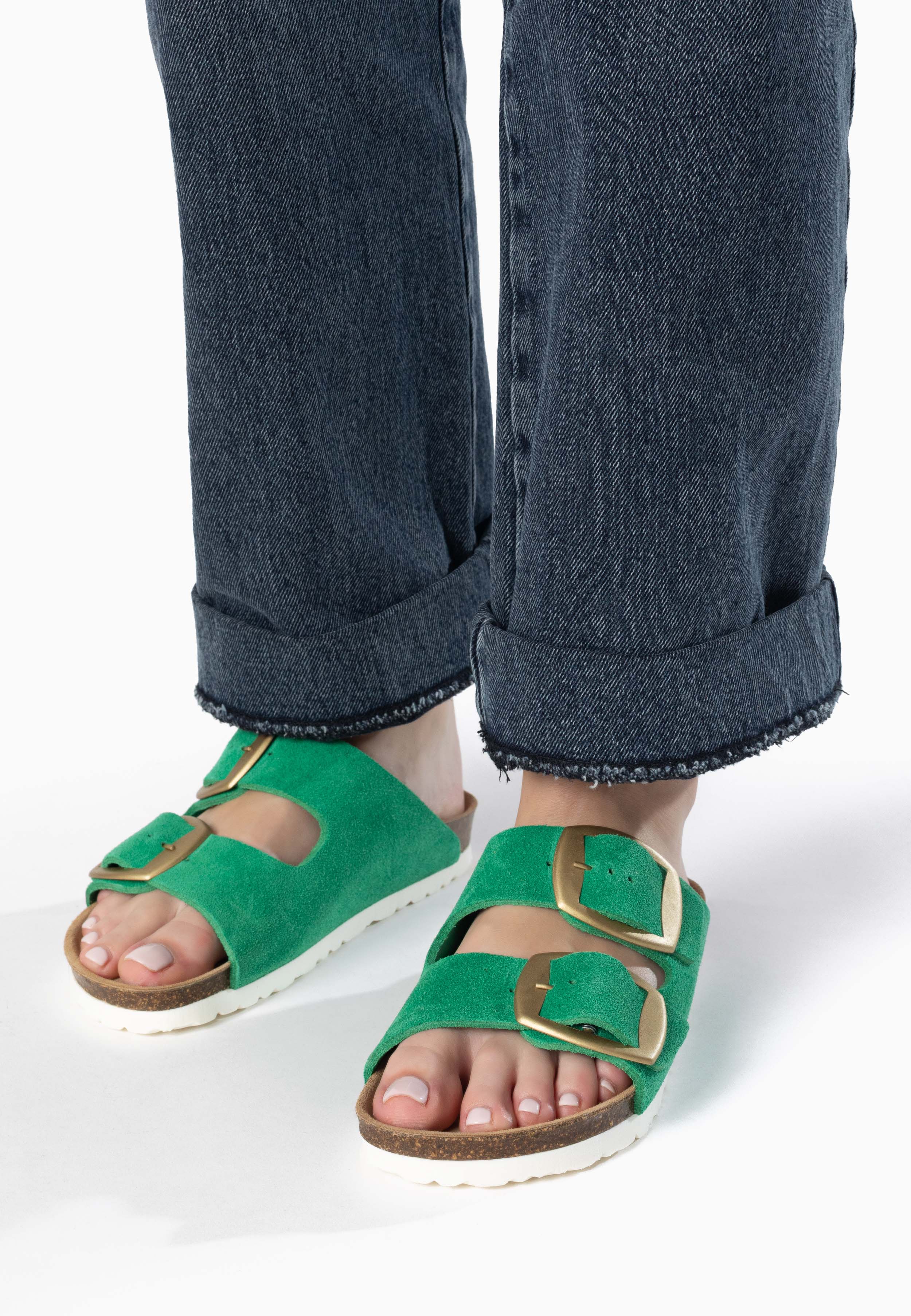 Alicante Green Suede Leather 2 Strap Sandals