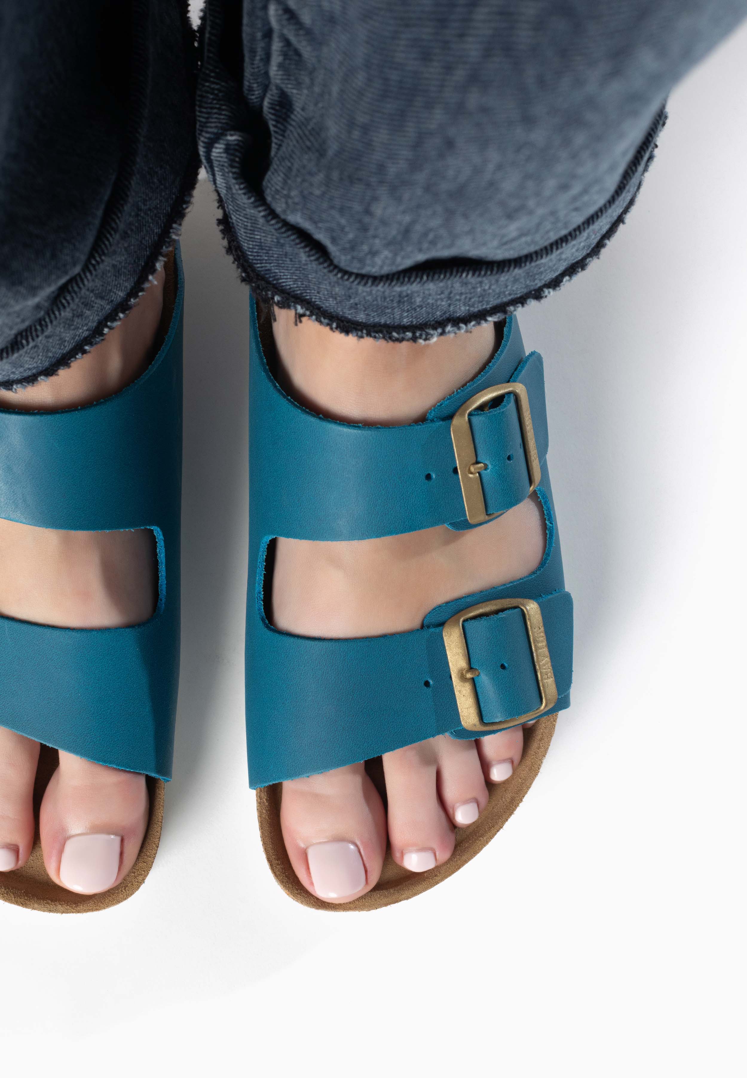 Atlas Blue 2 Strap Sandals 100% Leather