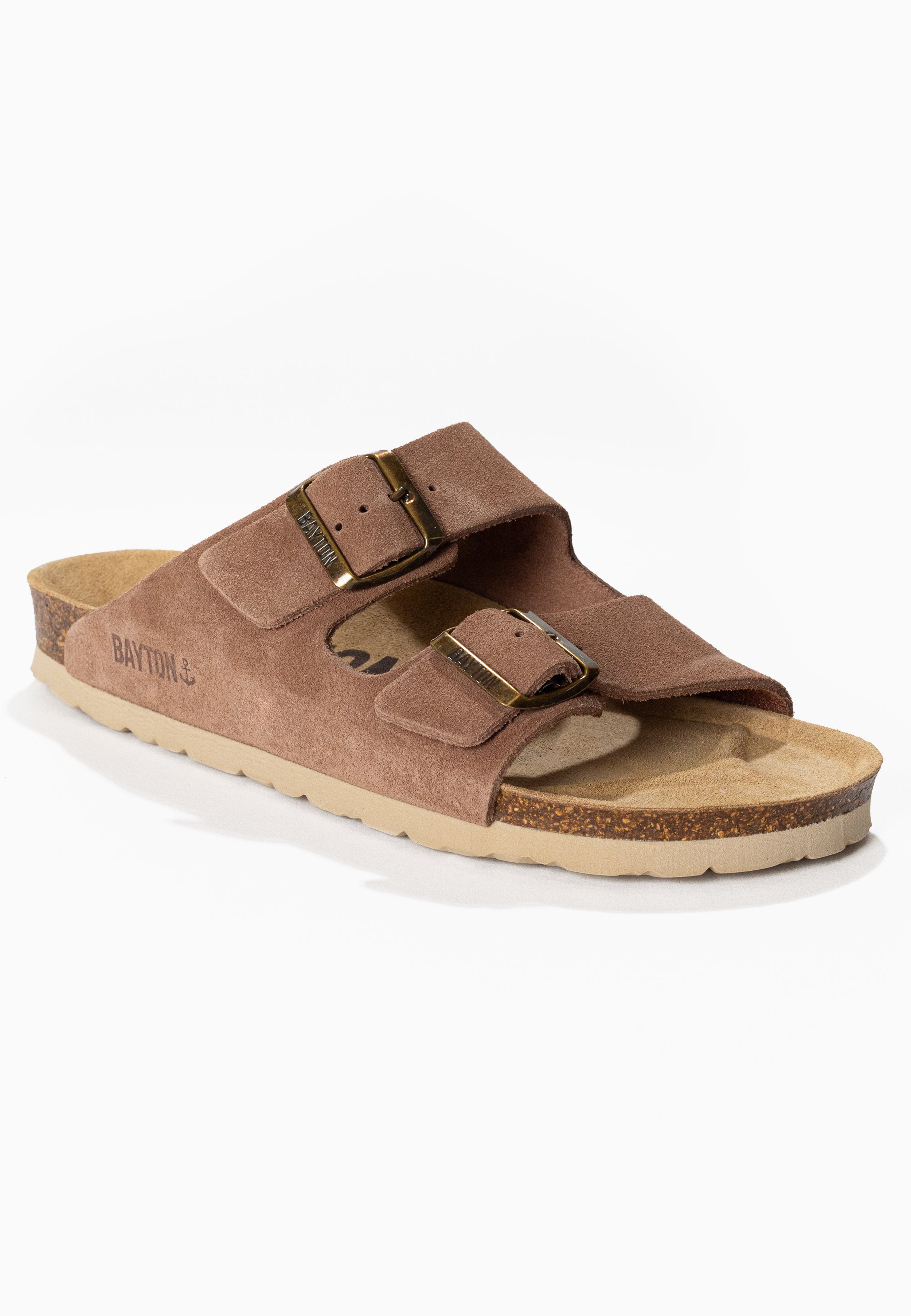 Sandales 2 Brides Atlas Beige foncées en Cuir Suédé