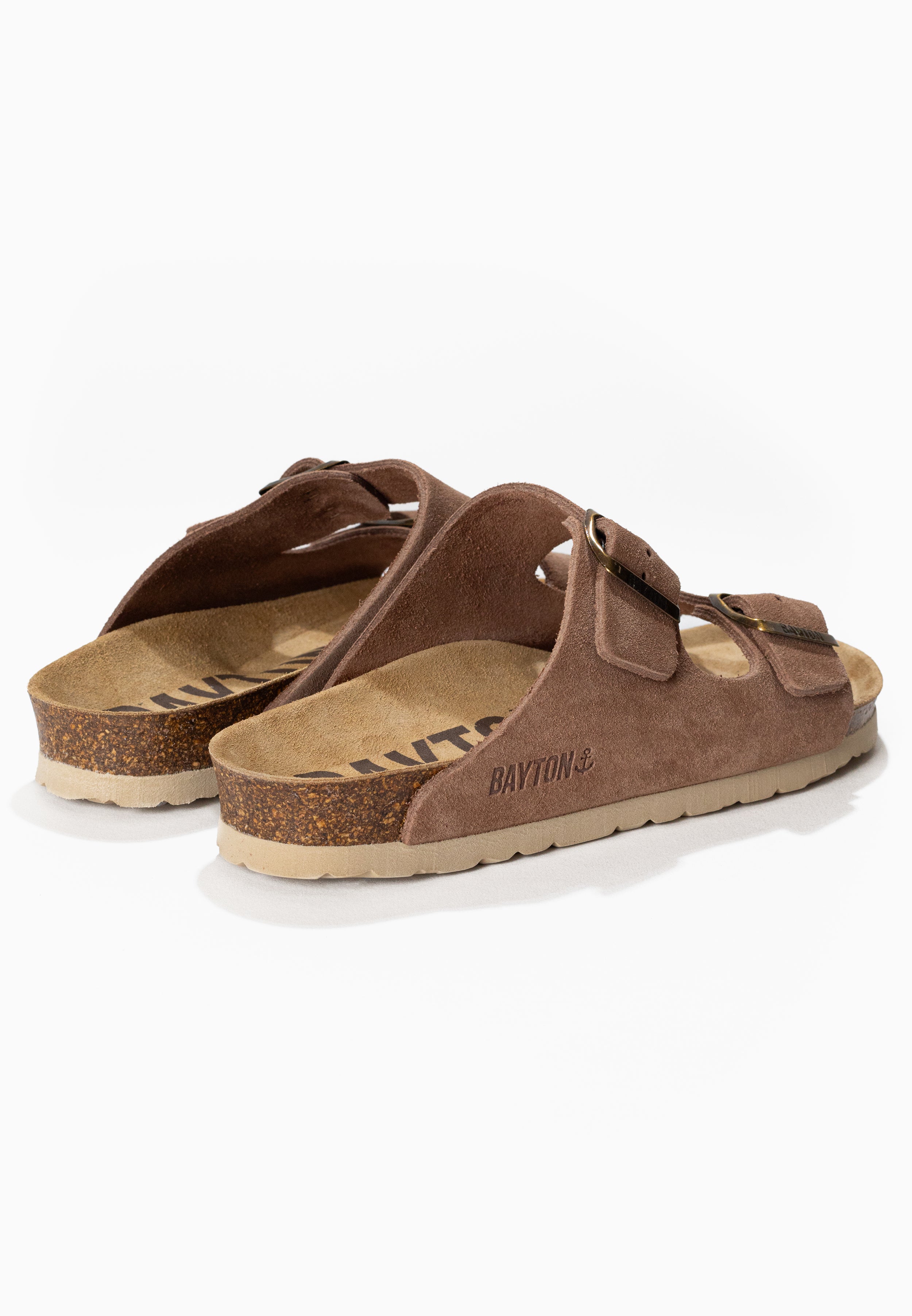 Sandales 2 Brides Atlas Beige foncées en Cuir Suédé