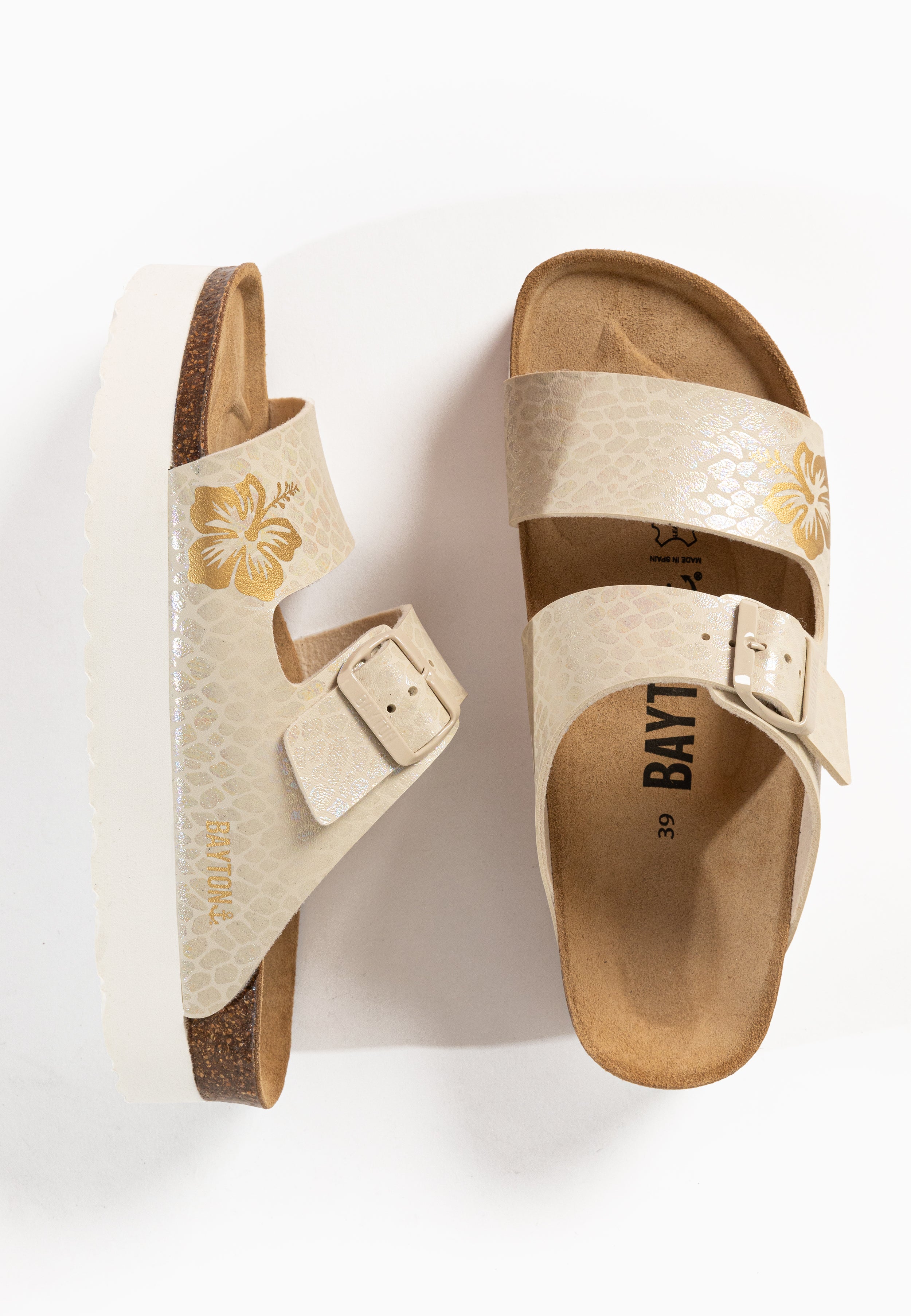 Jenn White and Gold Platform Sandals