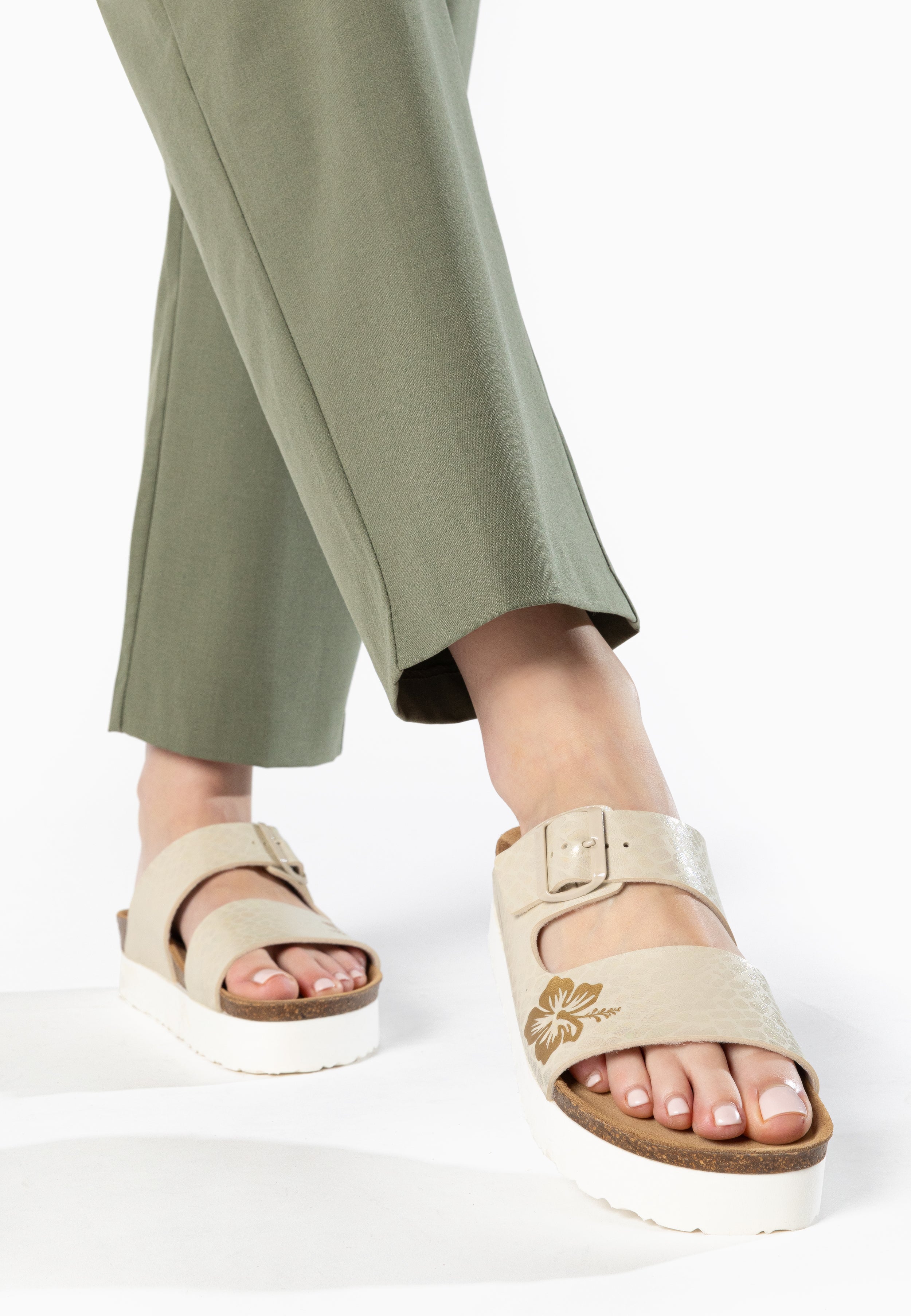 Jenn White and Gold Platform Sandals