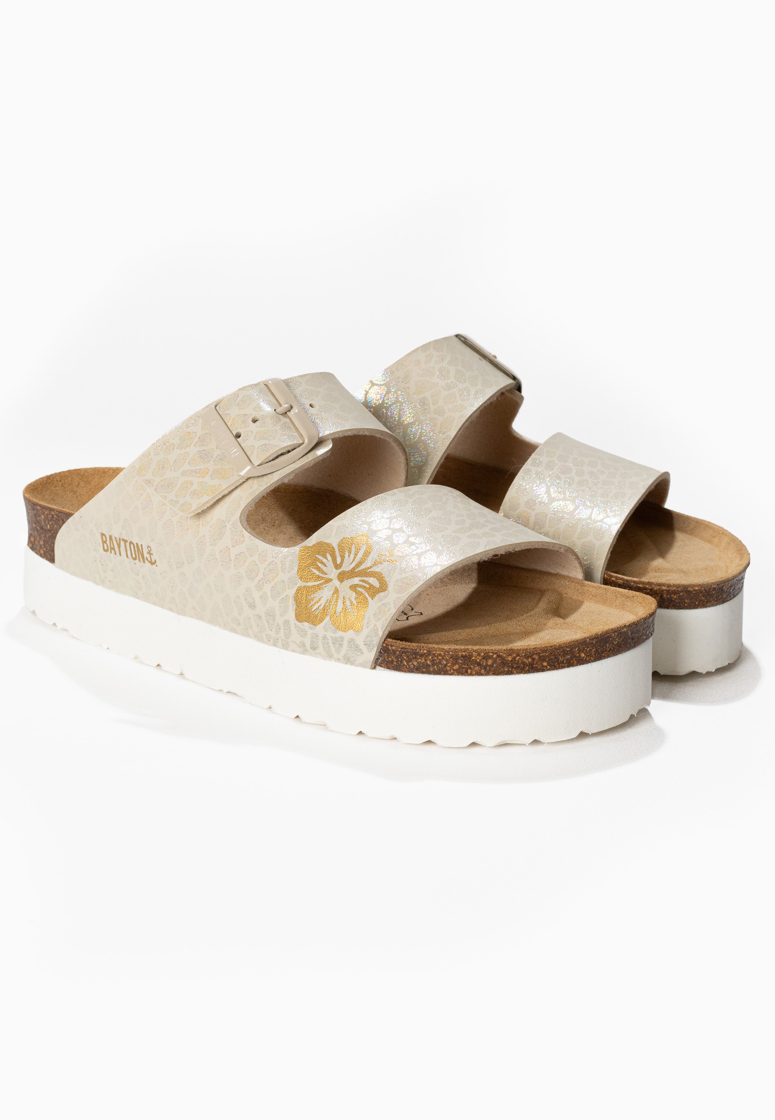 Jenn White and Gold Platform Sandals