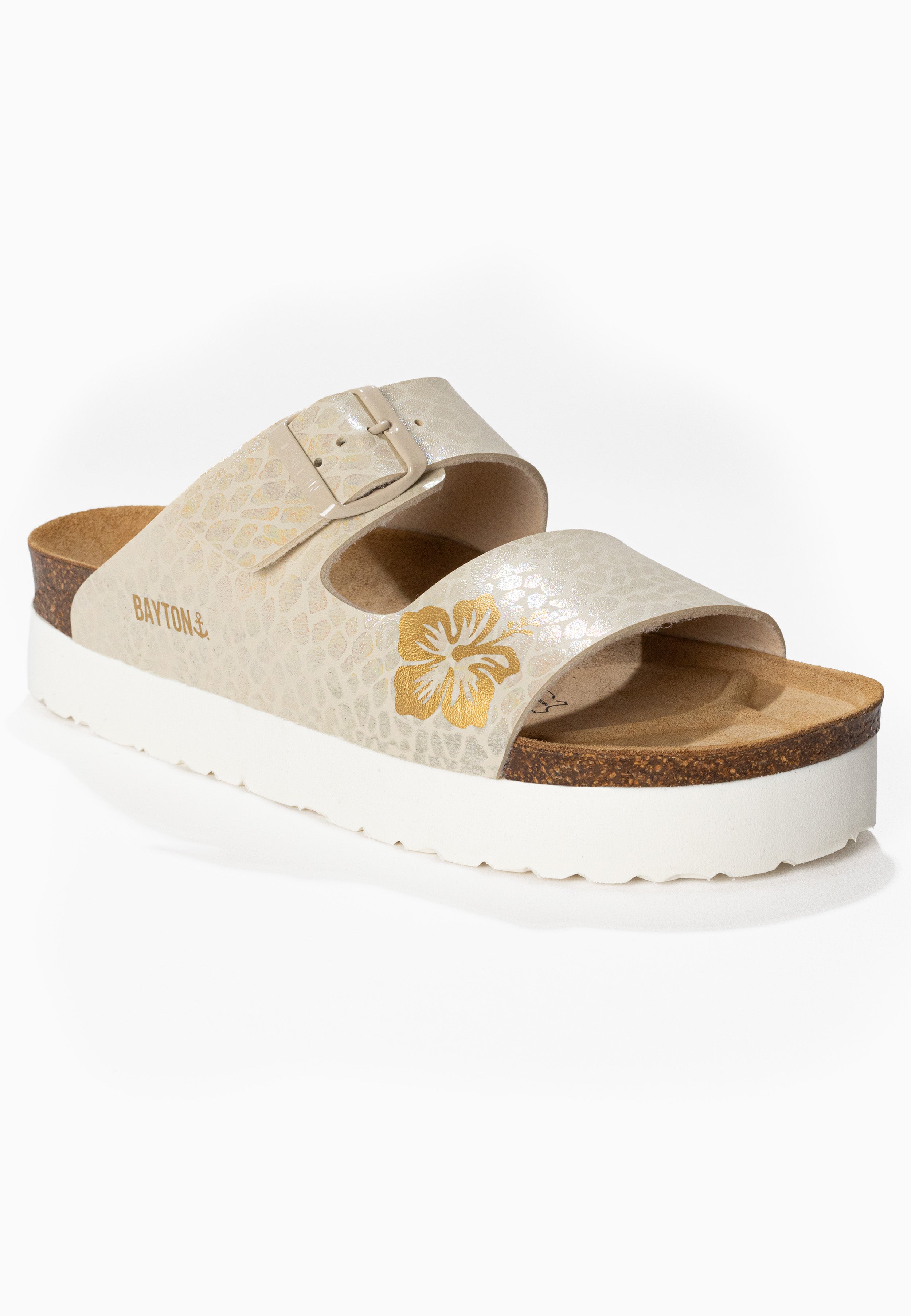 Jenn White and Gold Platform Sandals