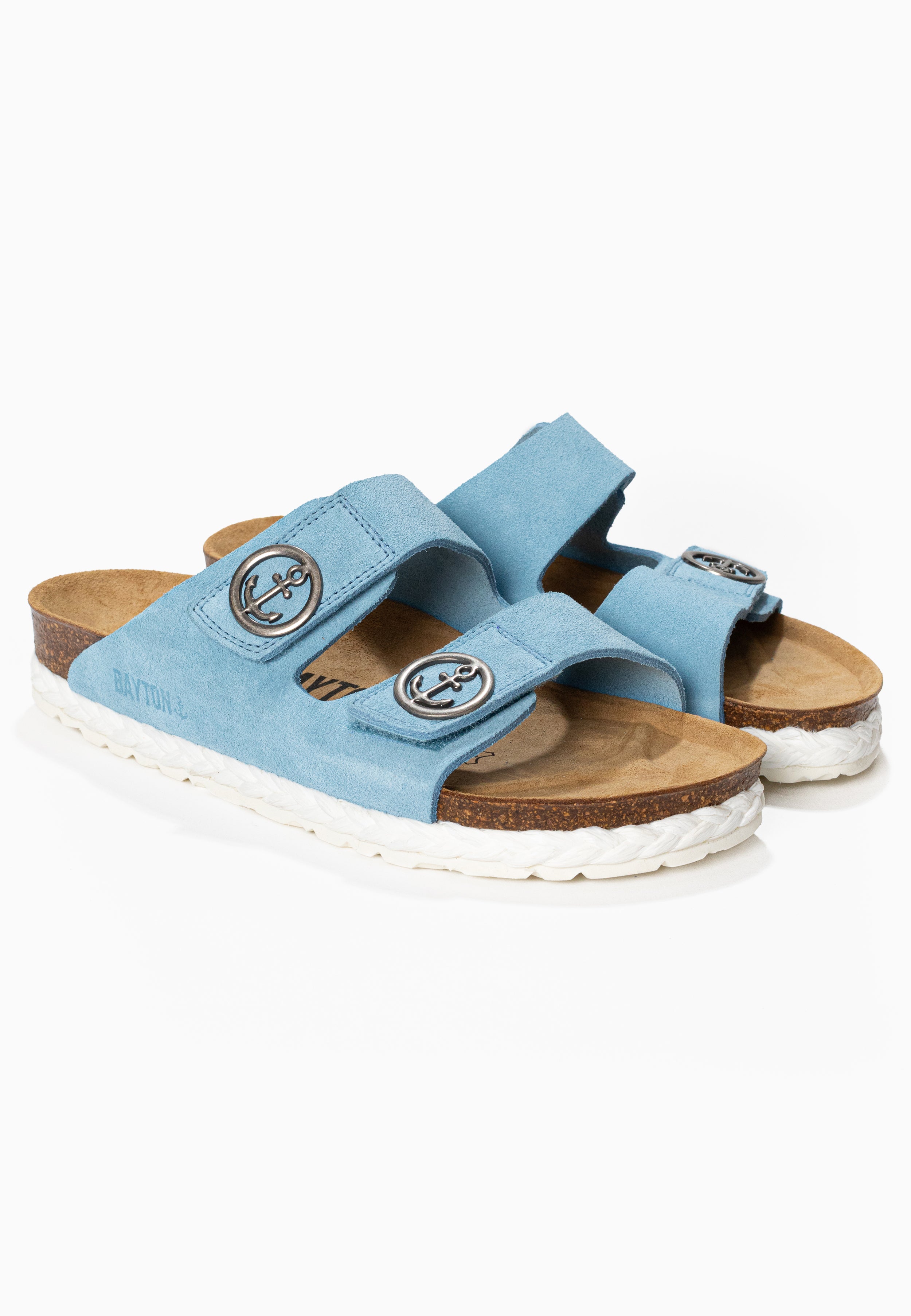 Belinda 2 Straps Sandals in Sky Blue Suede Leather