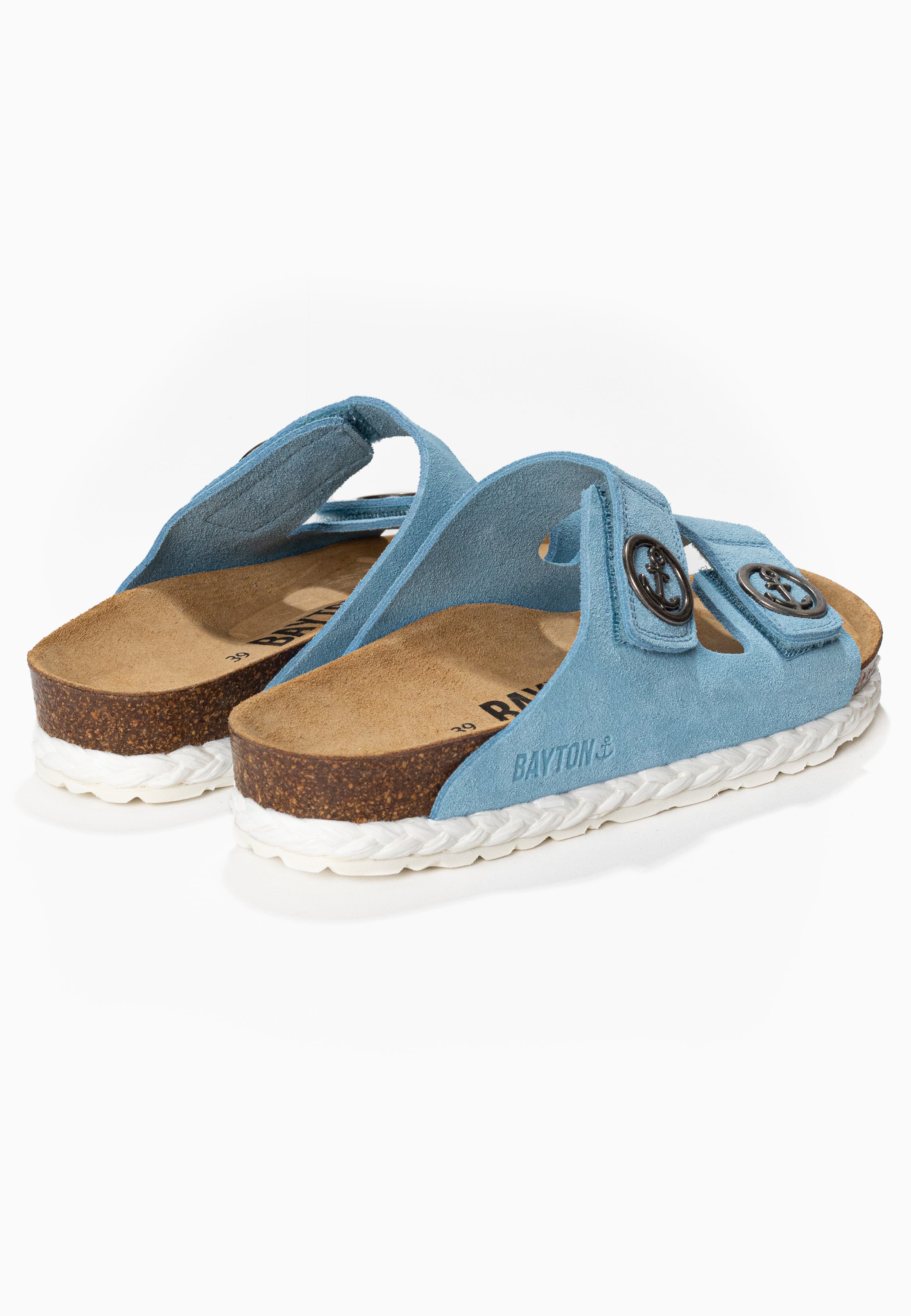 Belinda 2 Straps Sandals in Sky Blue Suede Leather