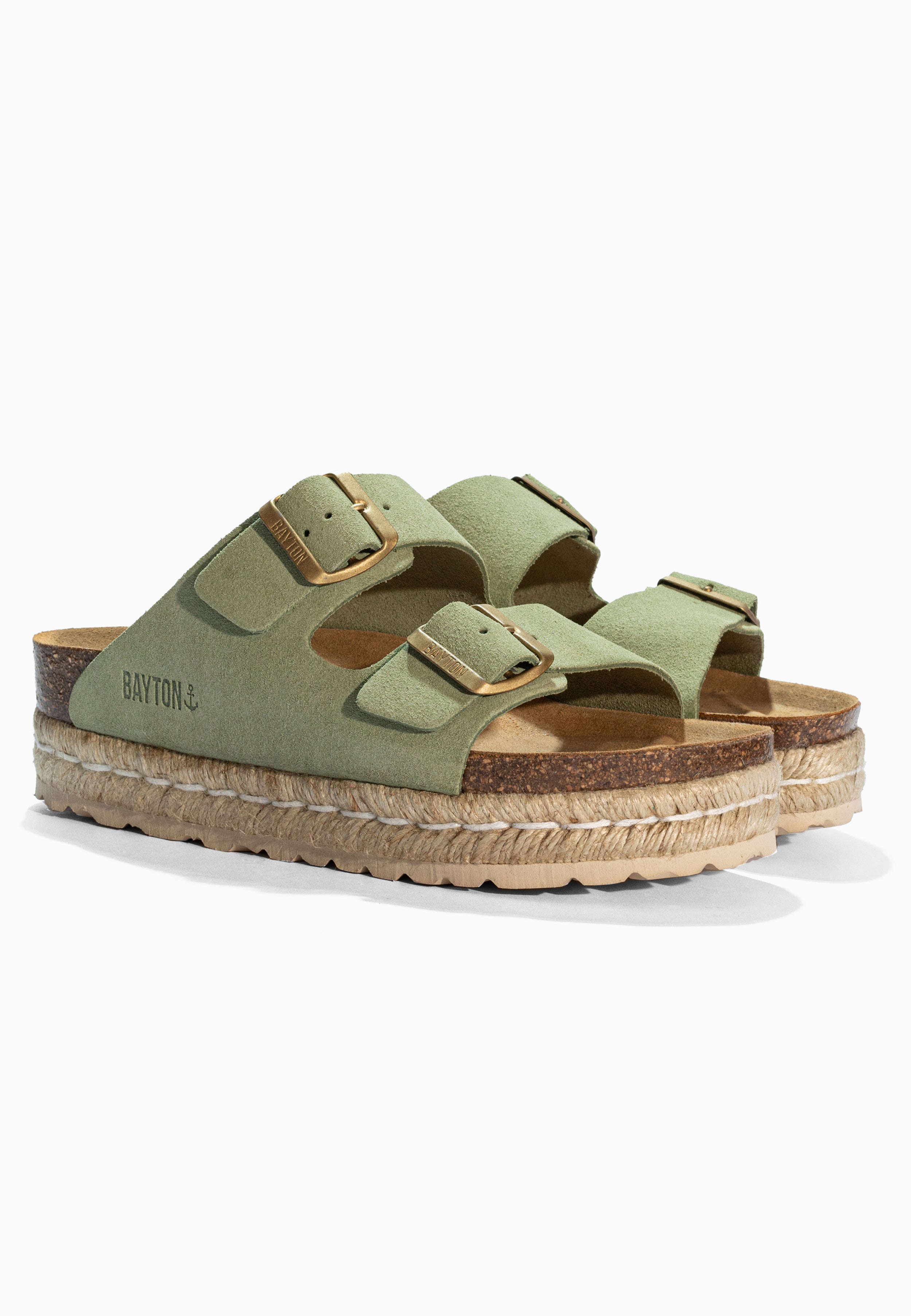 Alcee Green Suede Leather Sandals