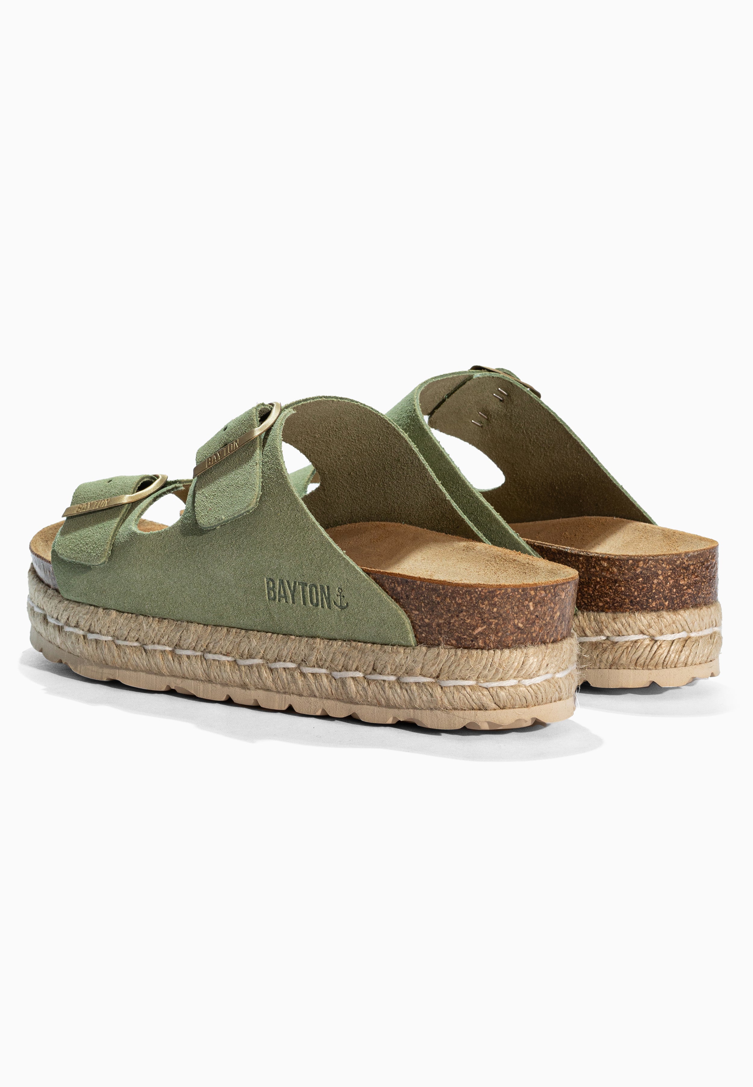 Alcee Green Suede Leather Sandals