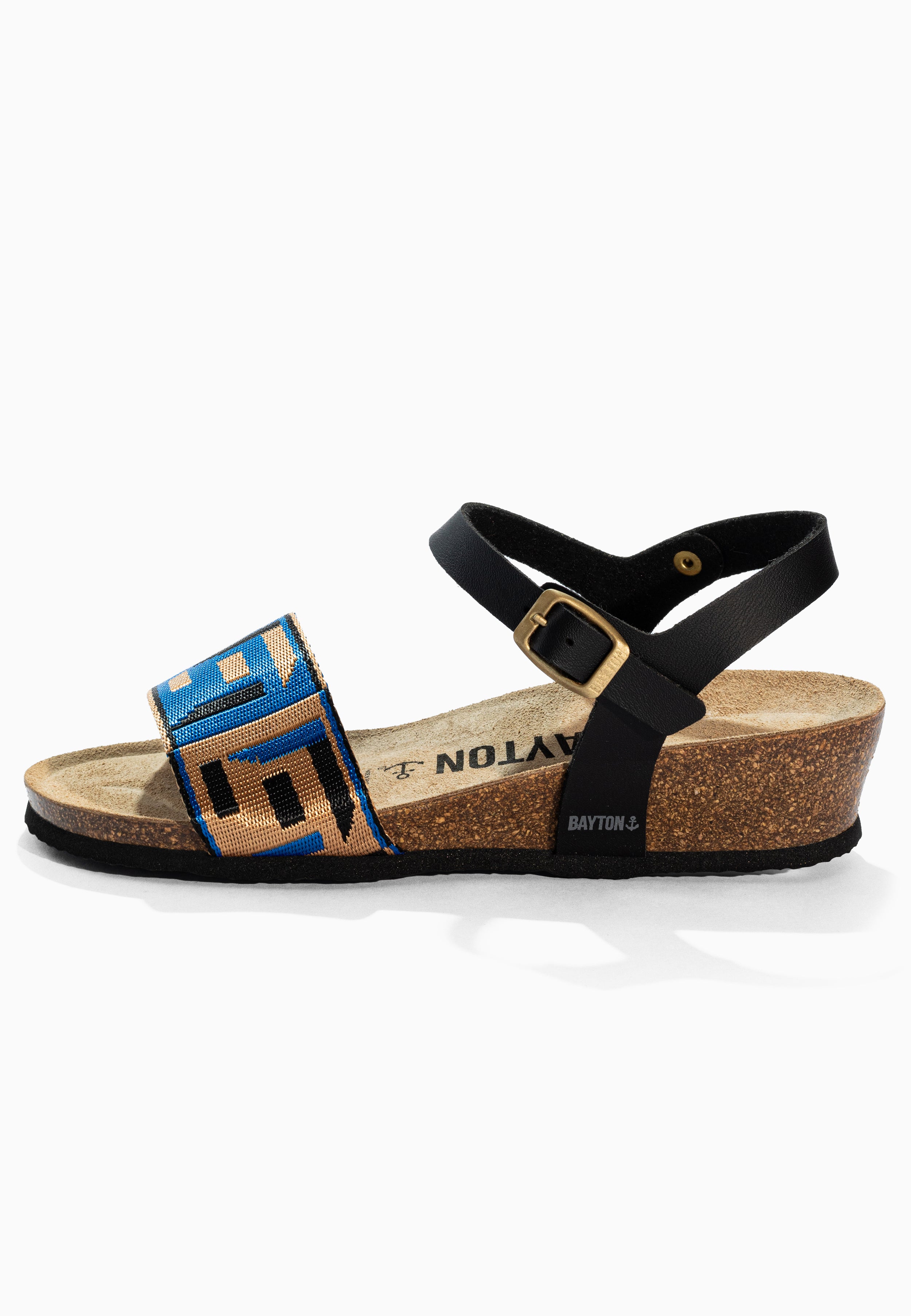 Legane Blue and Black and Gold Sandals