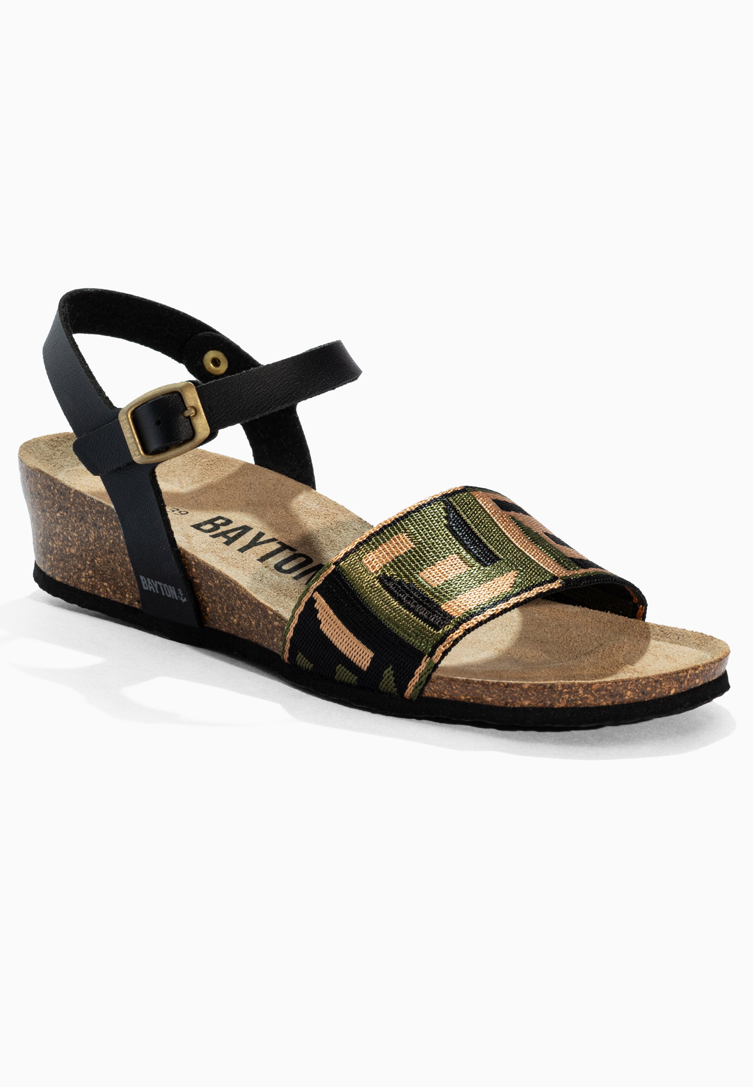 Legane Khaki and Black and Gold Sandals