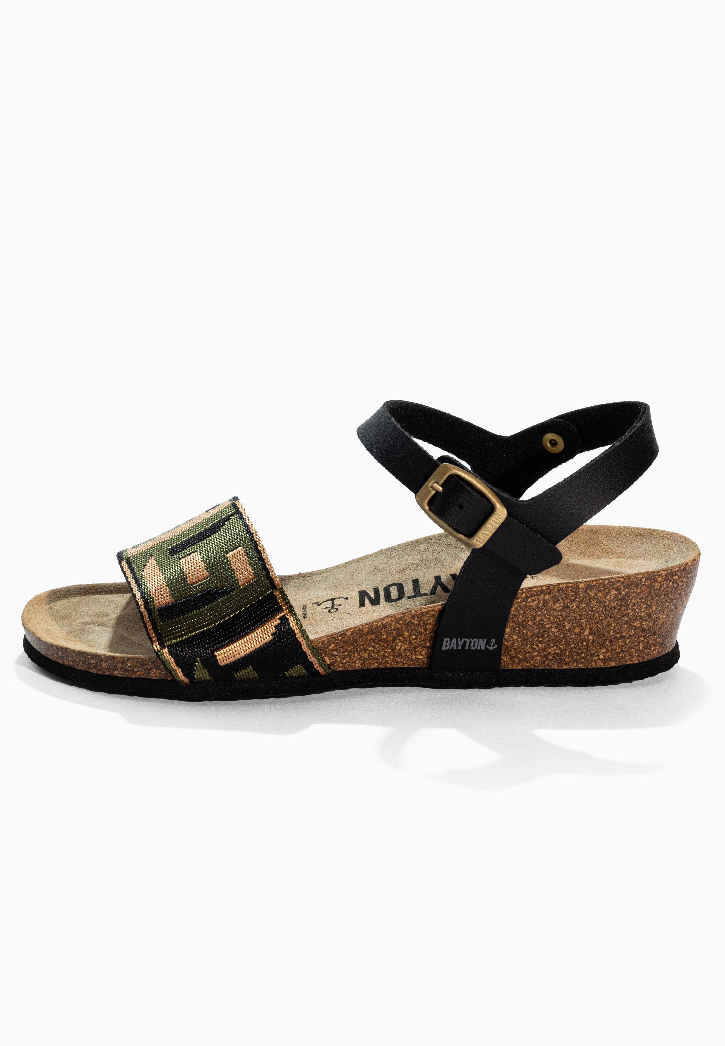 Legane Khaki and Black and Gold Sandals