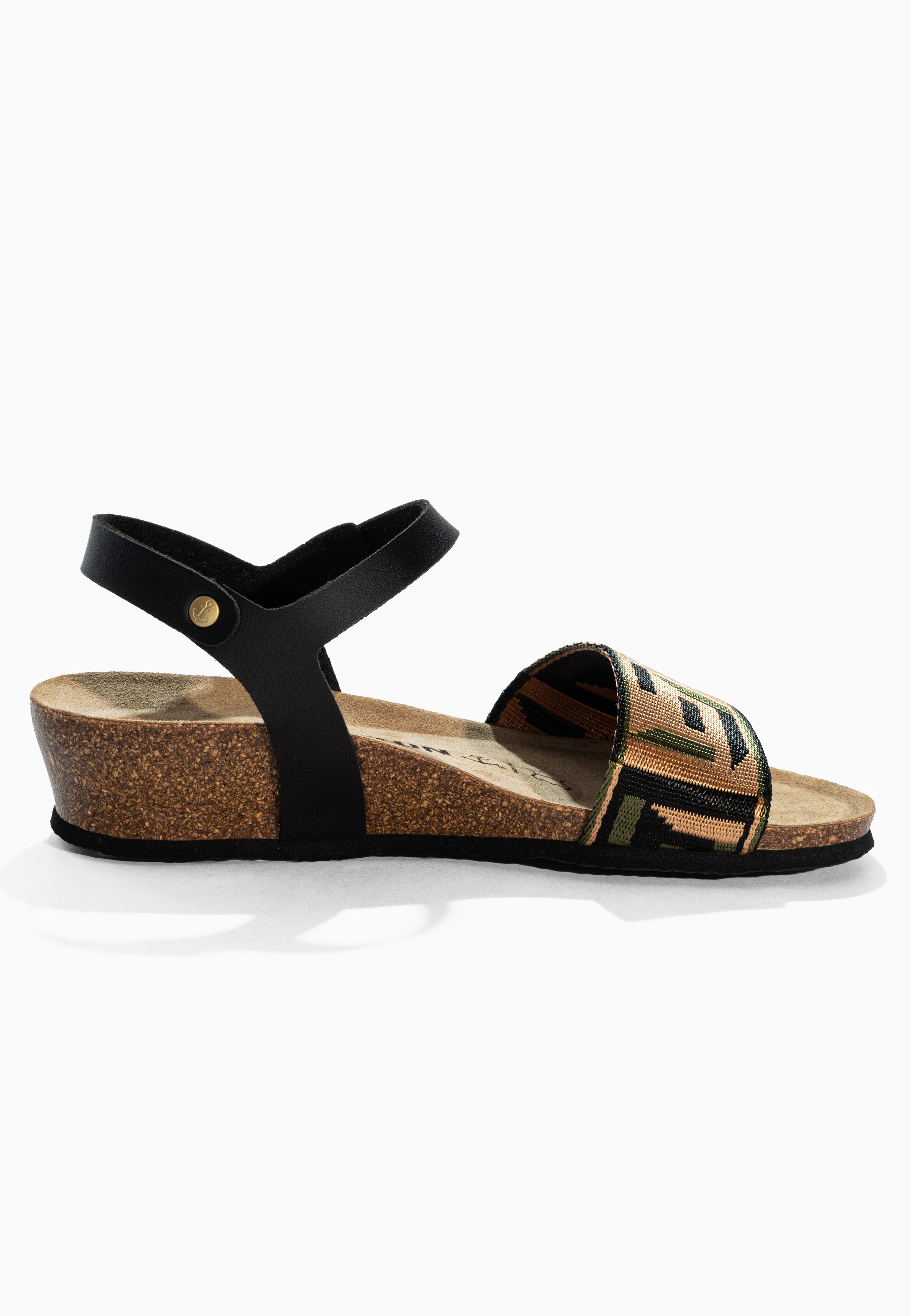 Legane Khaki and Black and Gold Sandals