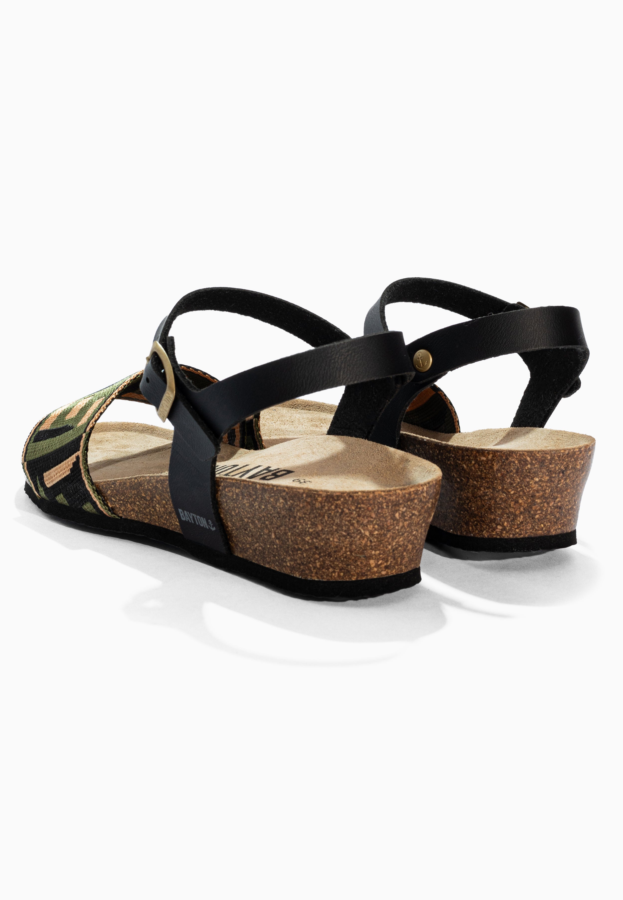 Legane Khaki and Black and Gold Sandals