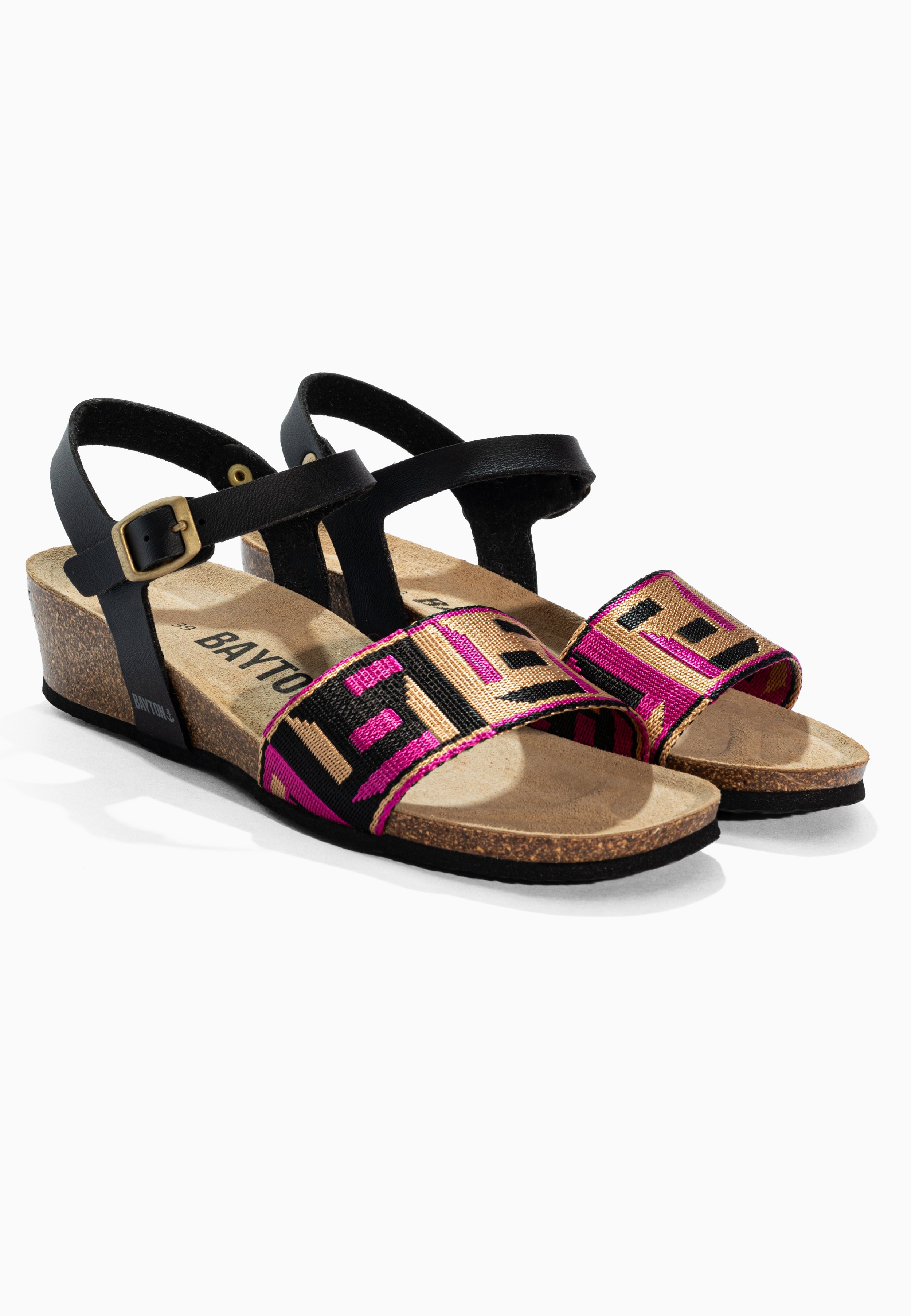 Legane Pink and Black and Gold Sandals