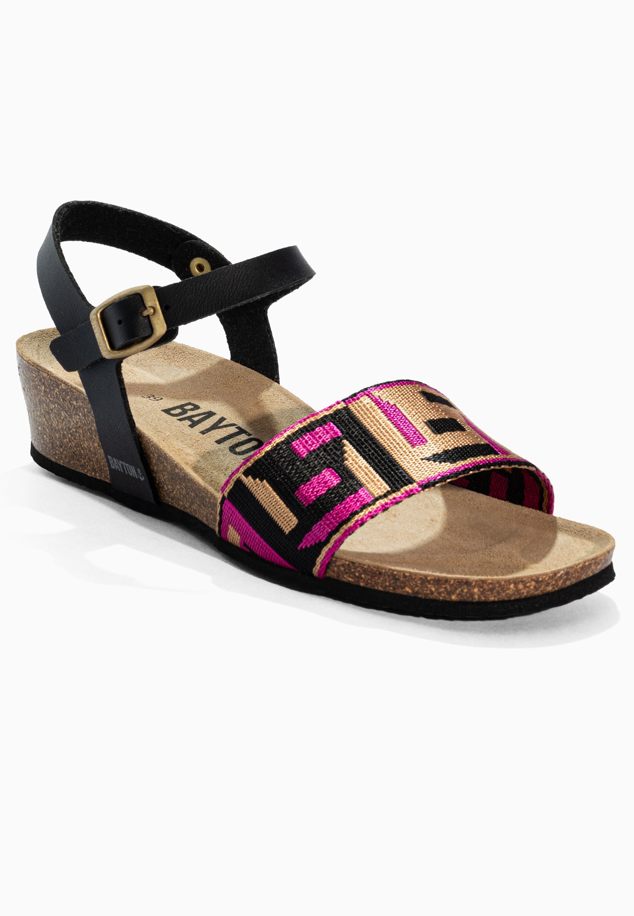 Legane Pink and Black and Gold Sandals