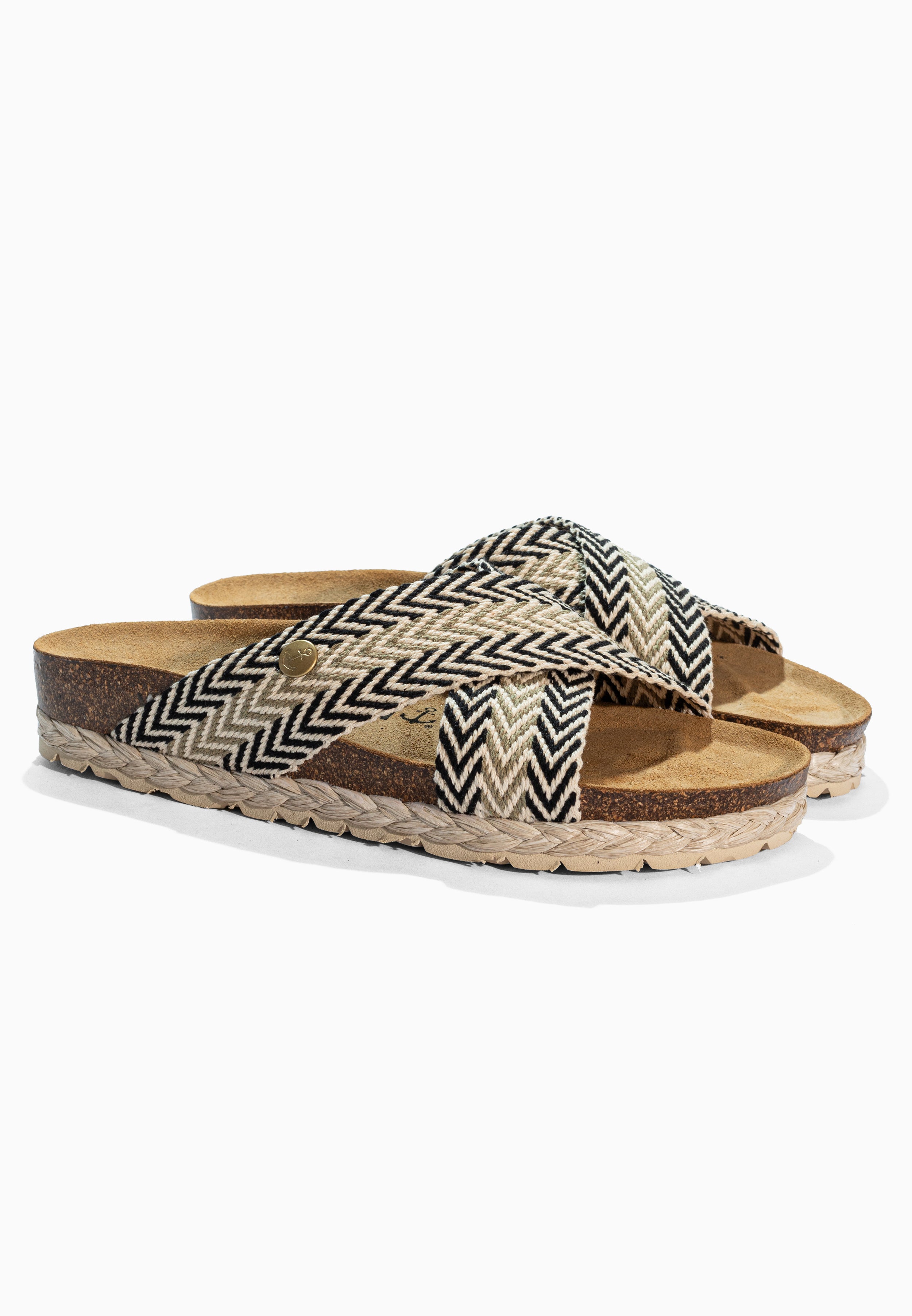 Burgos Black and Khaki Sandals