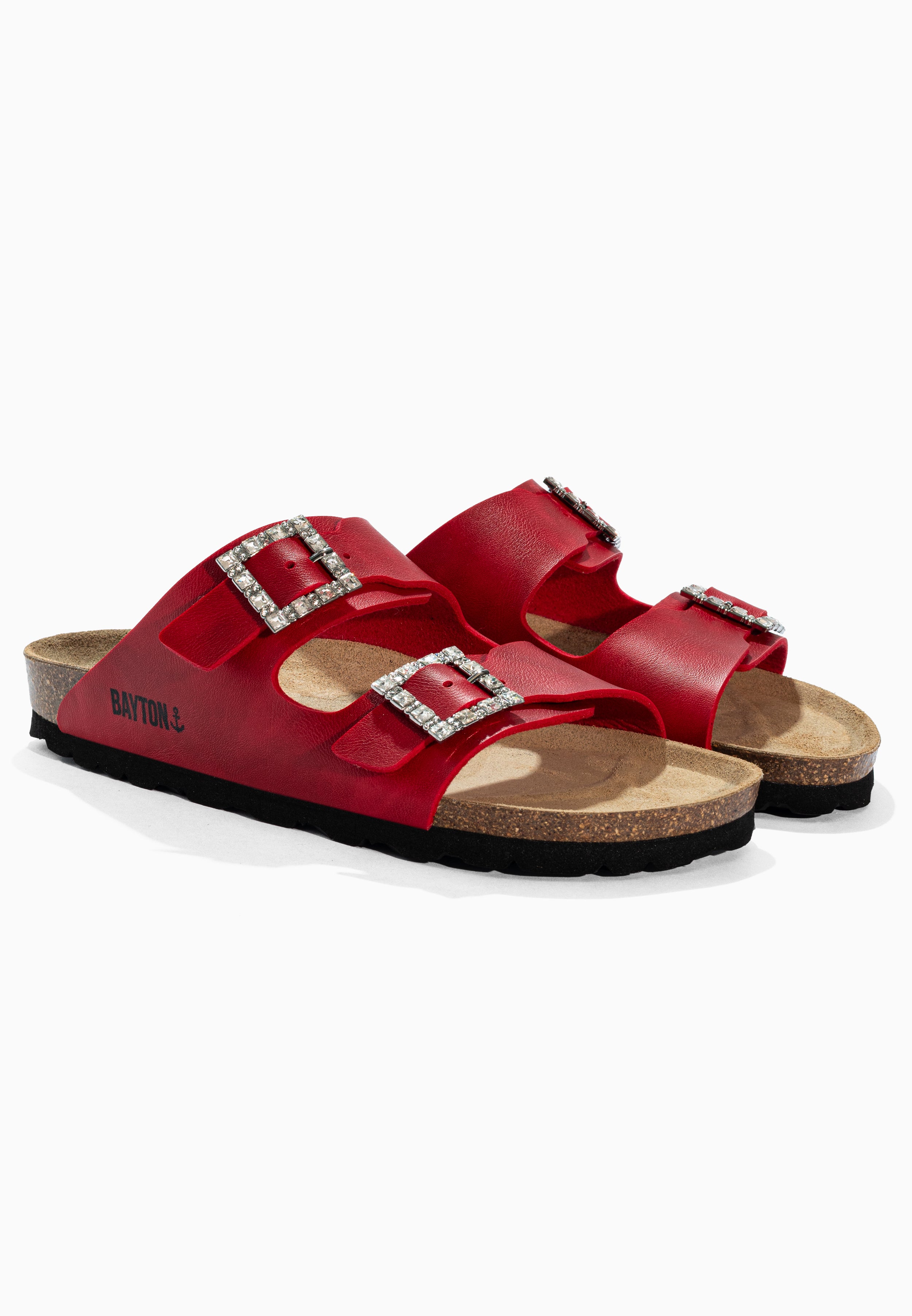 Red Atlas Rhinestone Sandals