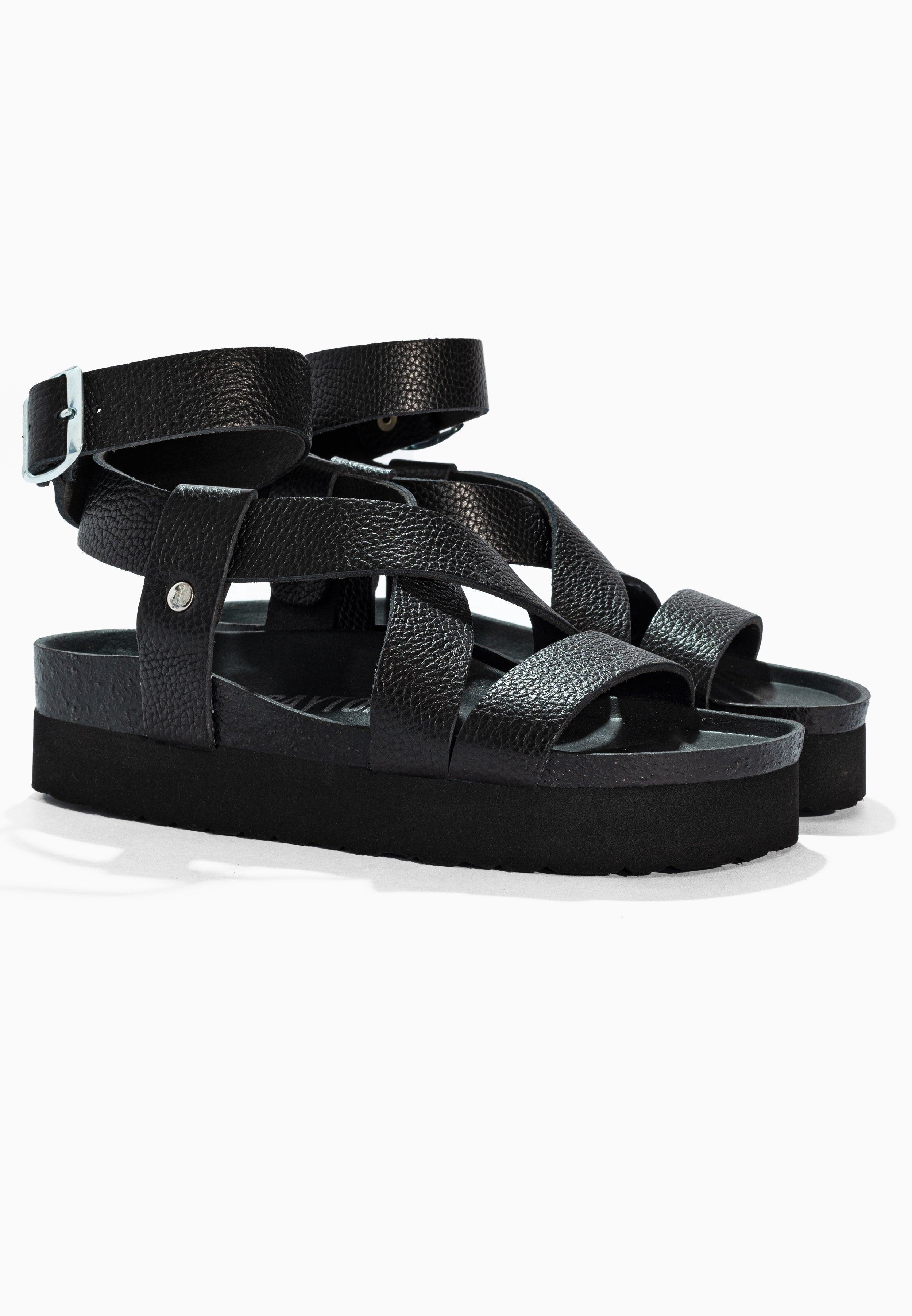 Mykonos Black Leather Sandals