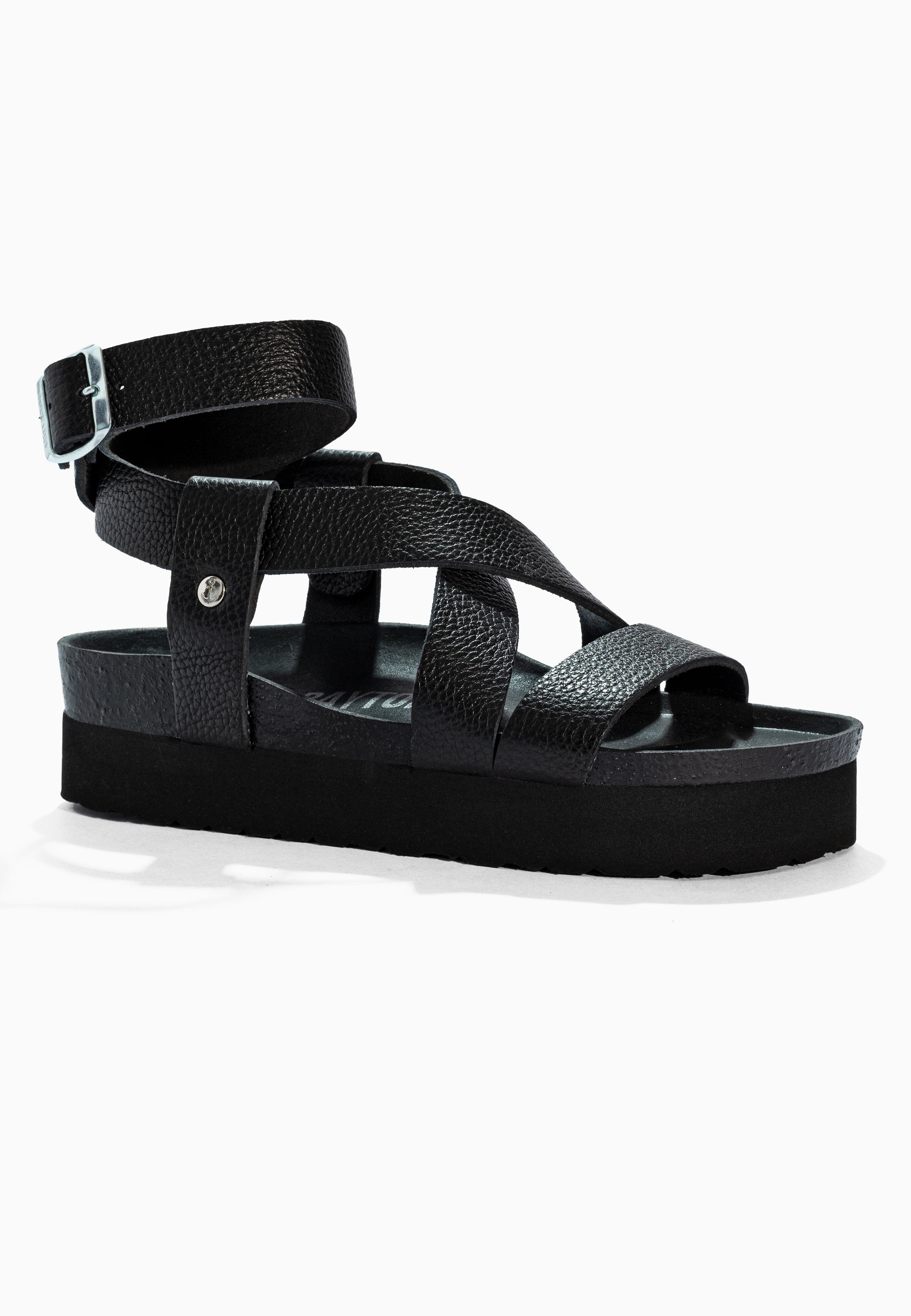 Mykonos Black Leather Sandals