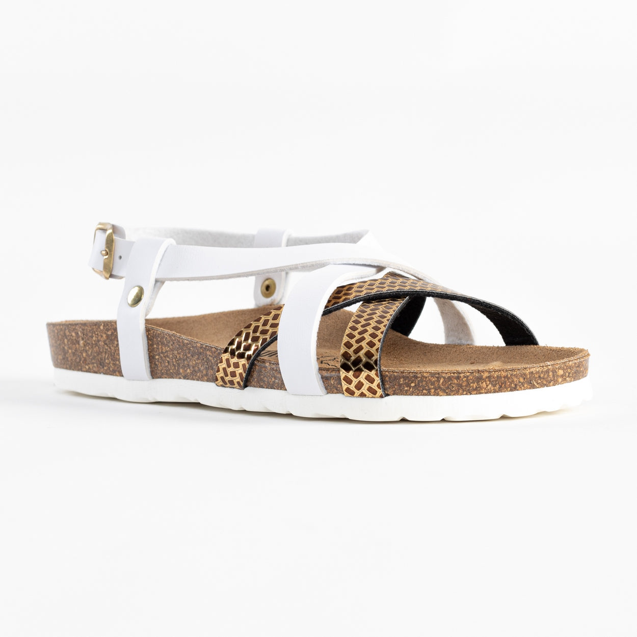 Kari White and Gold Multi-Strap Sandals