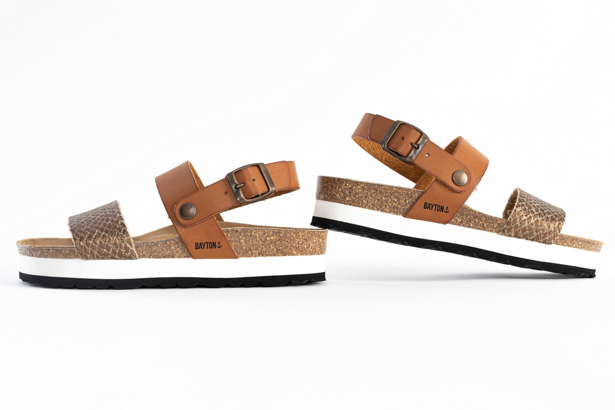 Sandalias Almeria Plataforma Bronce Y Camel