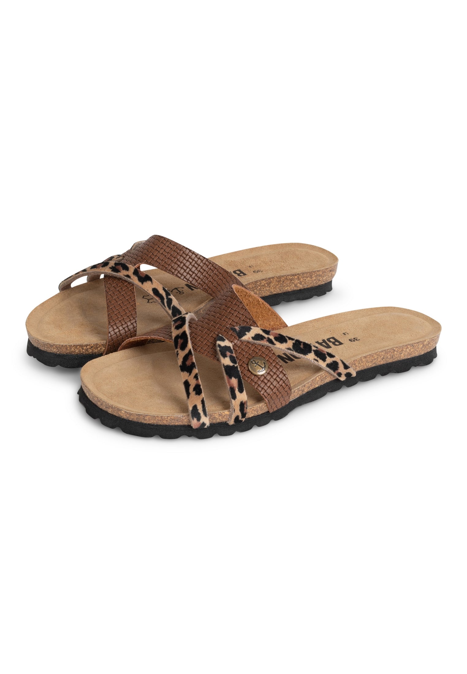 Sandales Slimen Marron Et Leopard Multi-Brides