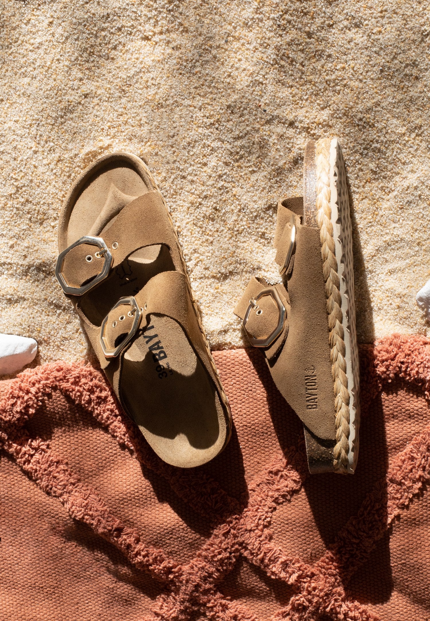 Atlas Camel Suede Leather 2 Strap Sandals