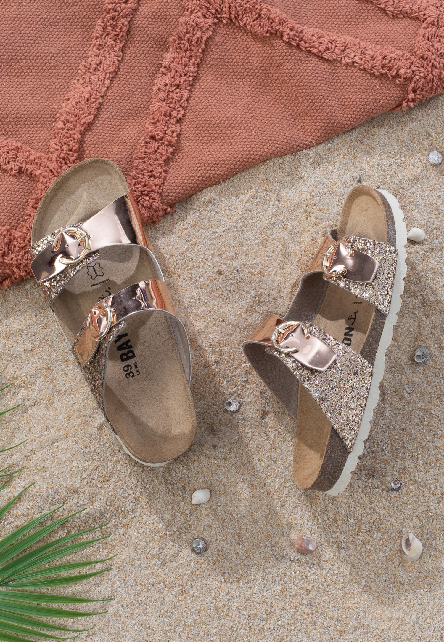 Ilithyie Rose gold and glitter 2-strap sandals