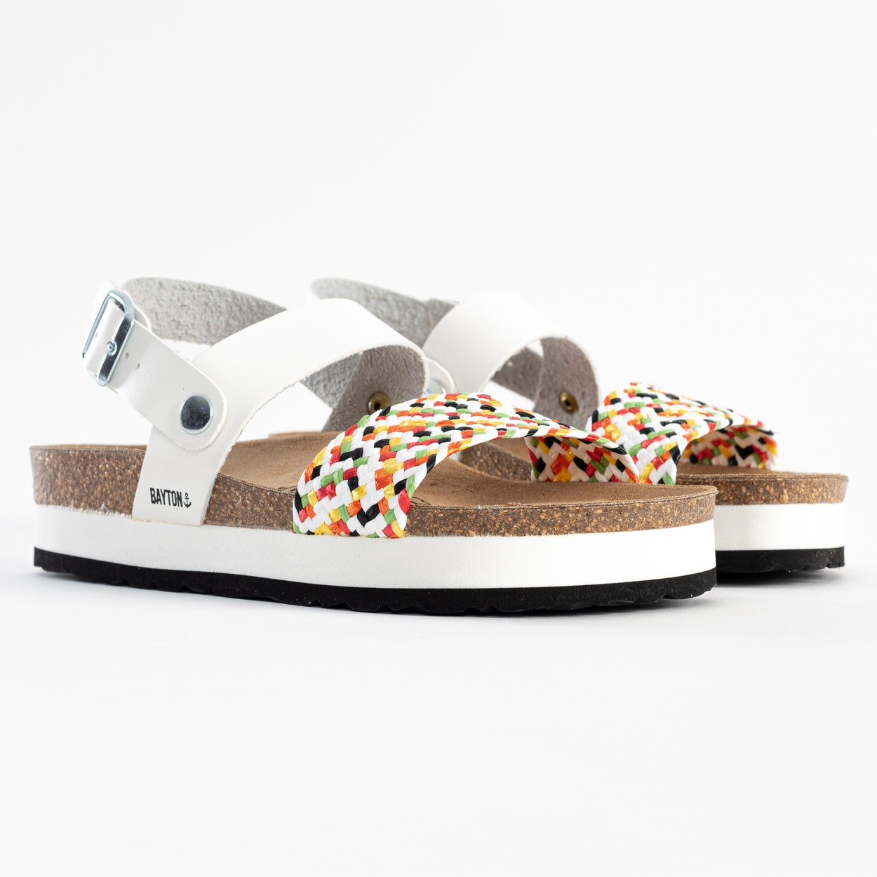 Almeria White and Multicolor Platform Sandals