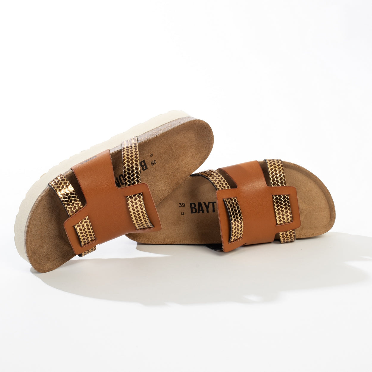 Sandalias Lecce Con Plataforma Camel Y Dorada