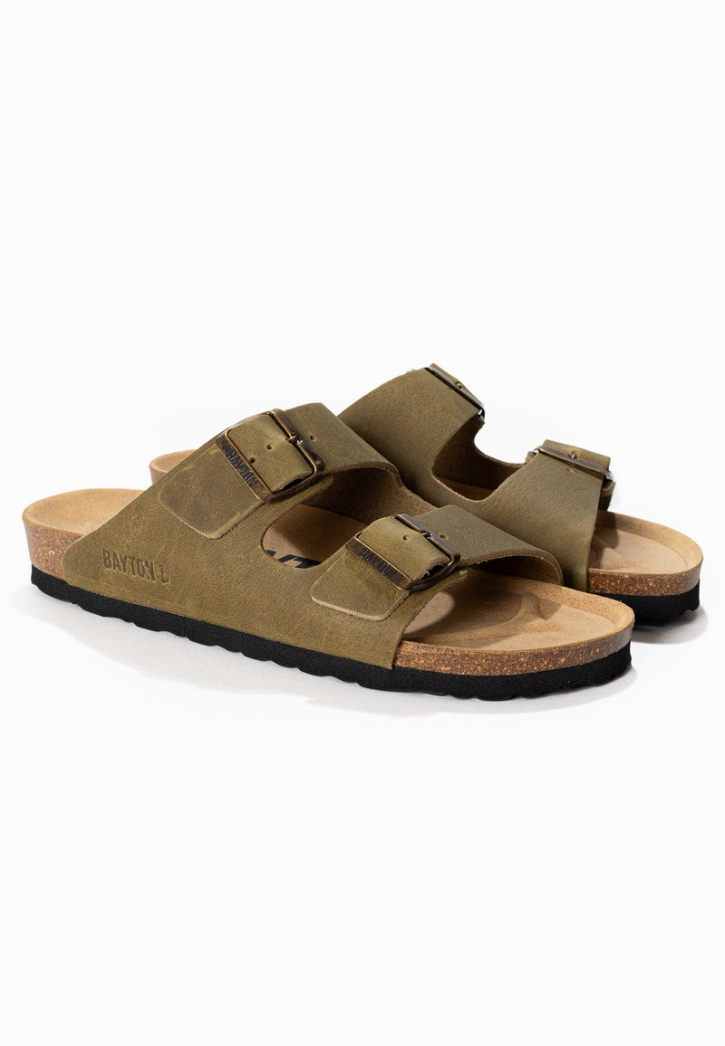 Atlas Khaki 2 Strap Sandals 100% Leather