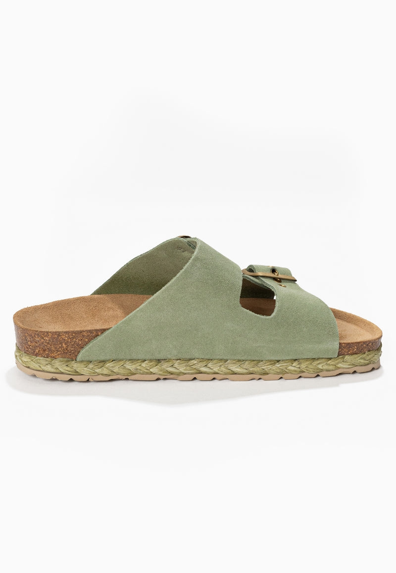 Atlas Green Suede Leather 2 Strap Sandals