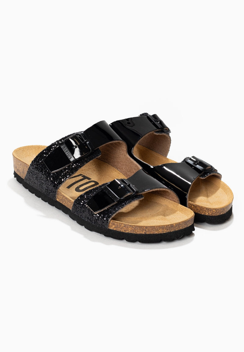 Ilithyie Black and Glitter 2 Strap Sandals